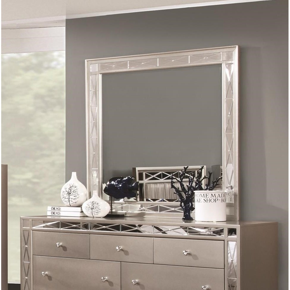 Coaster leighton 2pc mirrored dresser deals and nightstand set in silver