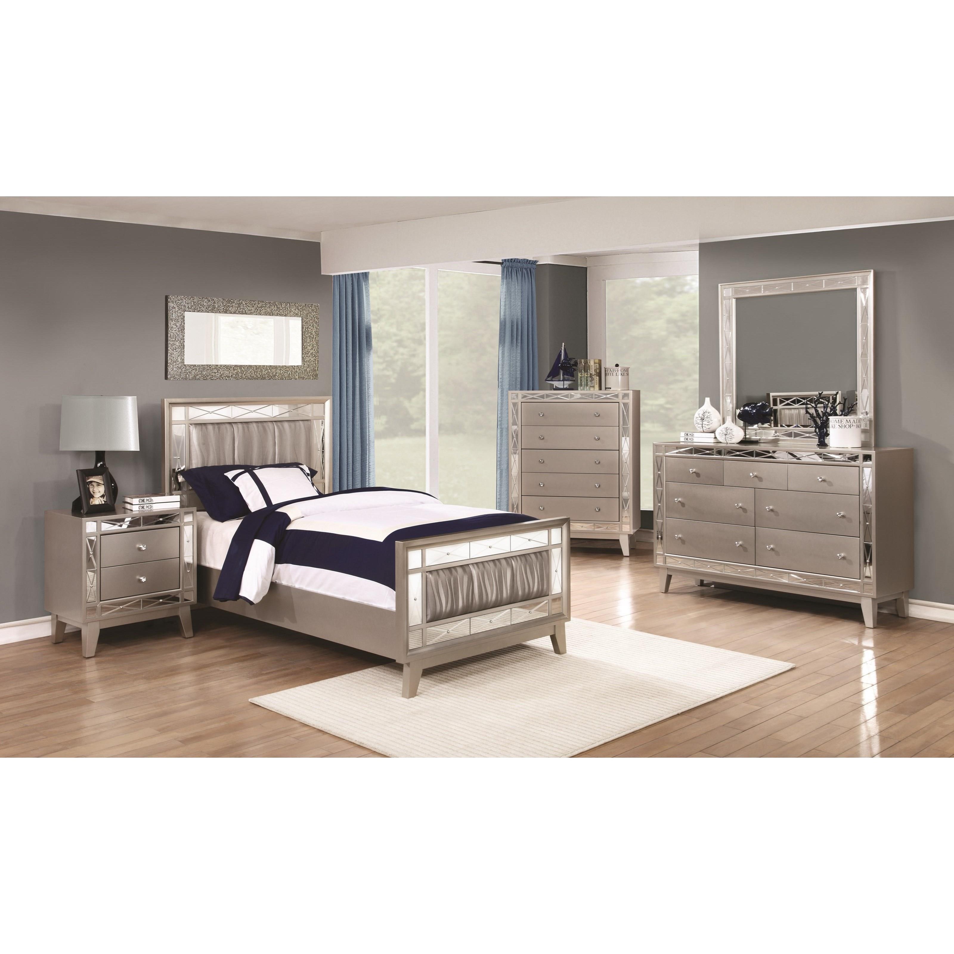 Coaster leighton 2pc mirrored dresser and nightstand set in silver top