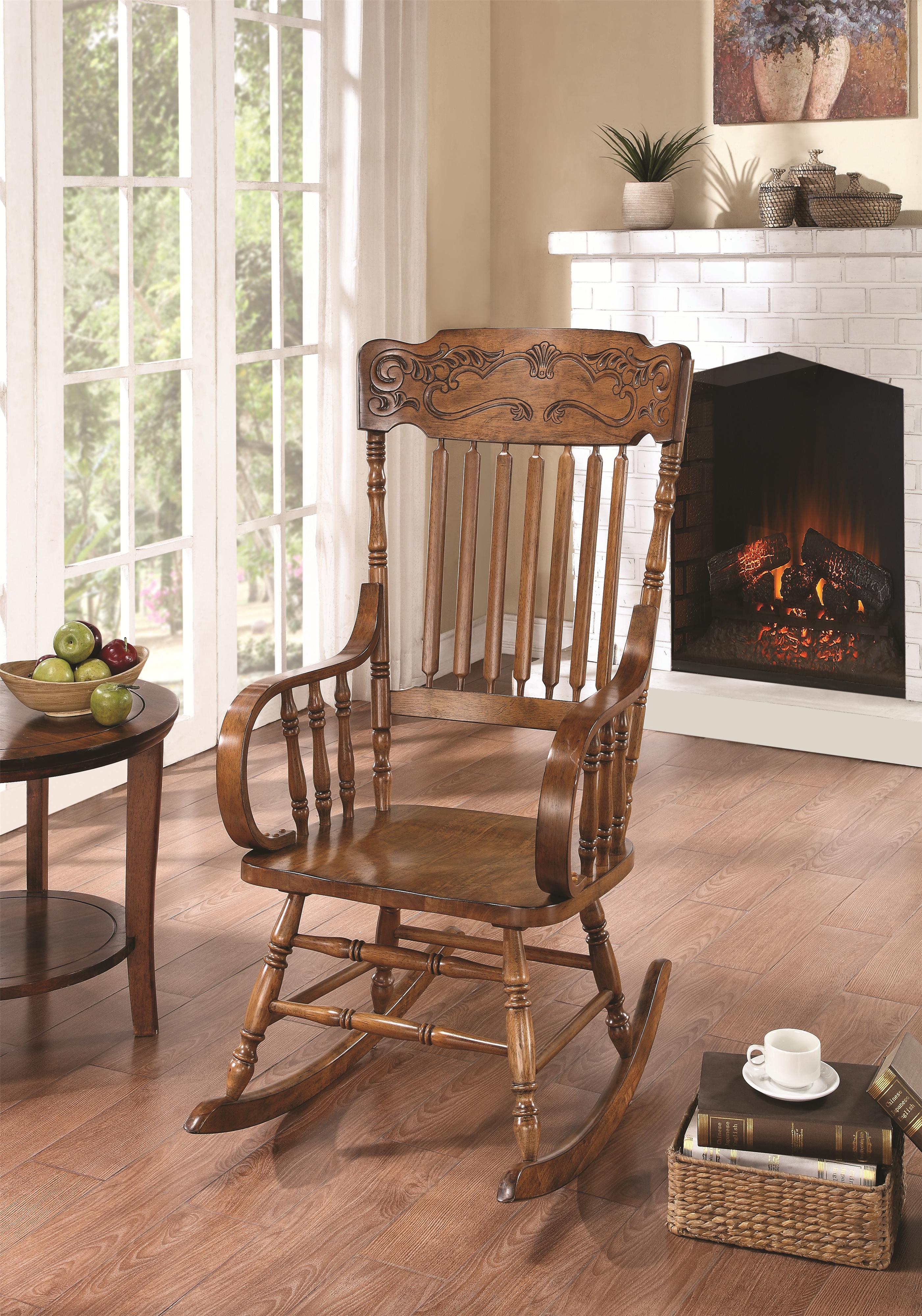 Coaster Rockers 600175 Wood Rocking Chair with Ornamental Headrest