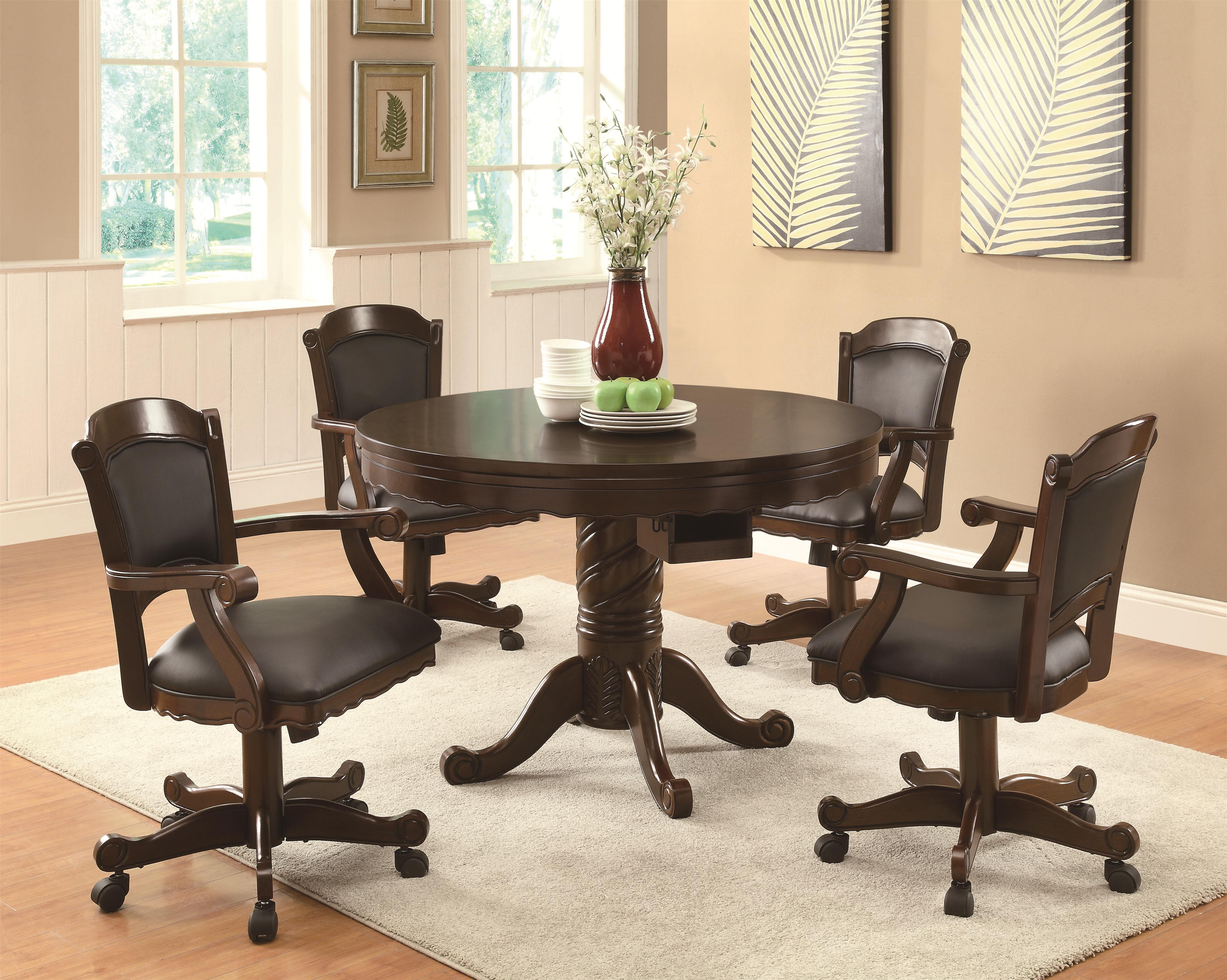 Coaster Turk 100872 Arm Game Chair with Casters and Fabric Seat and Back Arwood s Furniture Dining Chairs with Casters