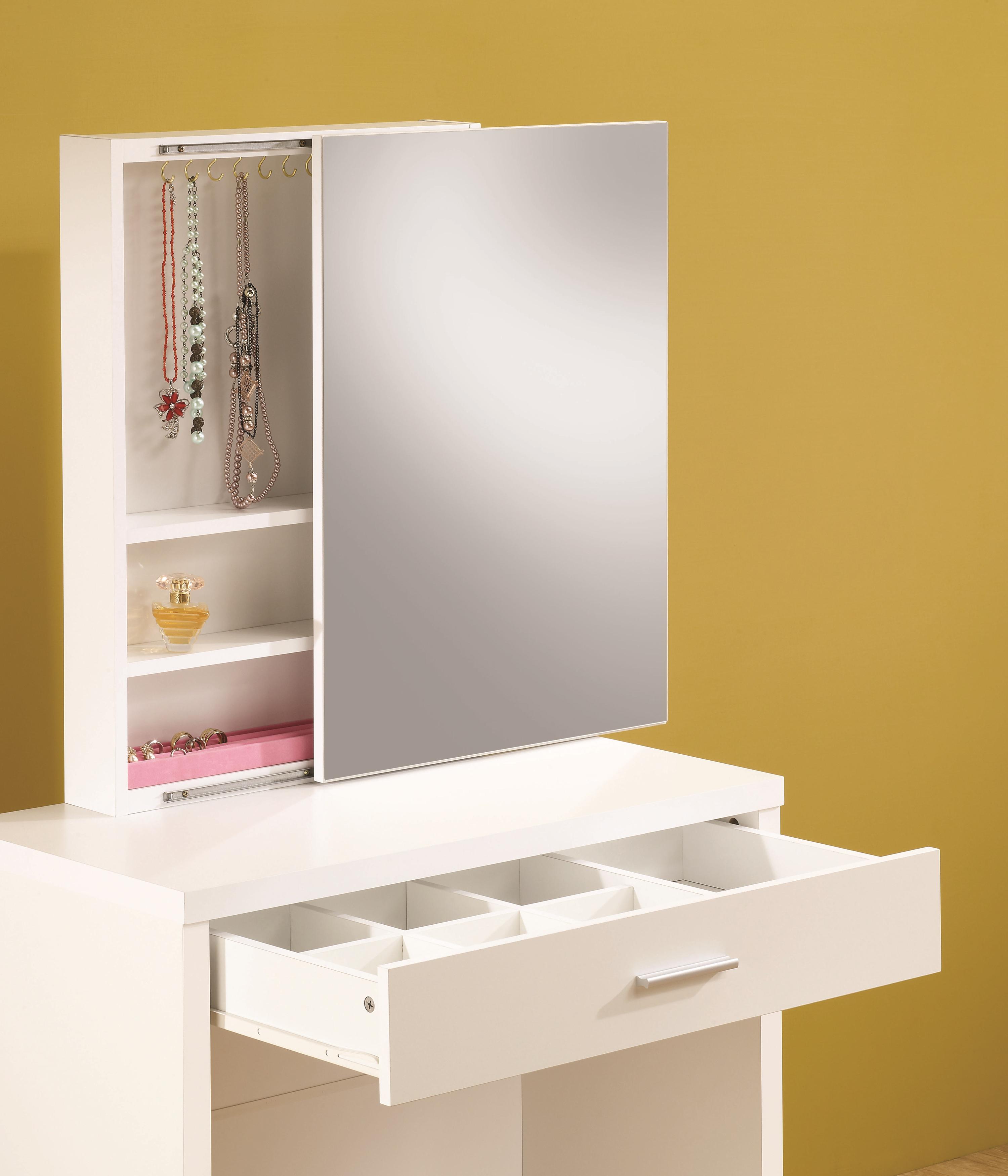 Vanity set with hidden sales mirror storage