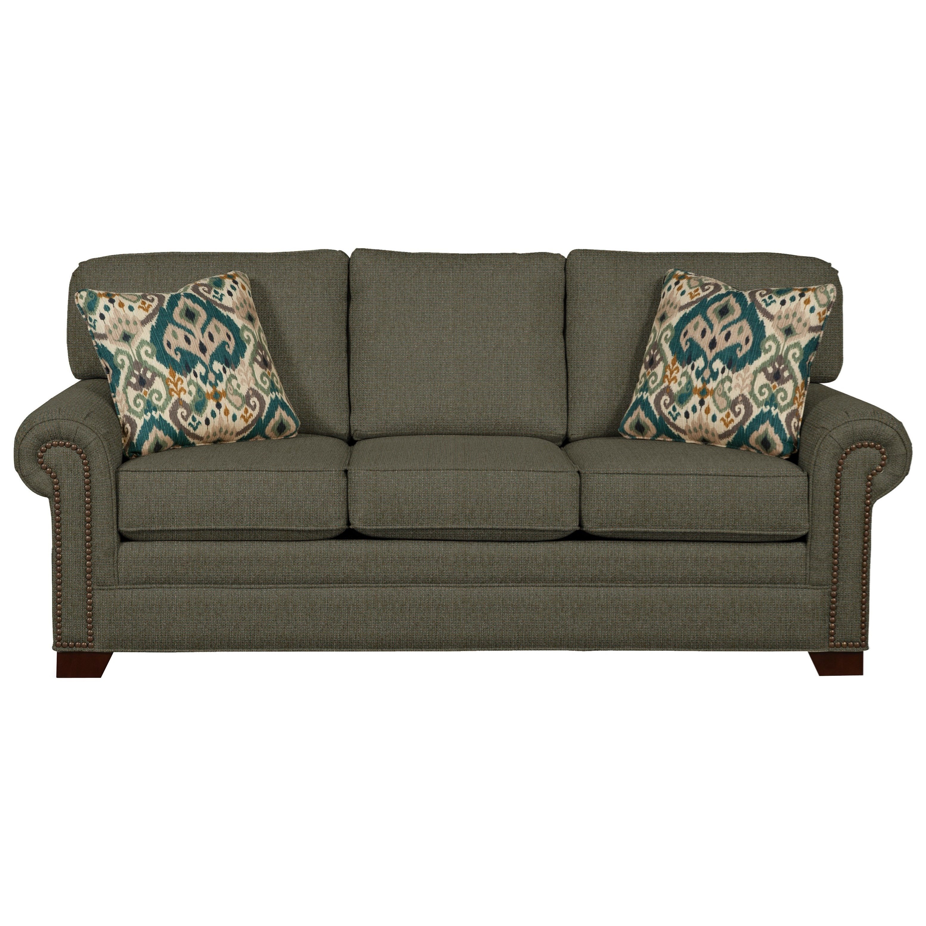 Hickory Craft 7565 756550 98 BANG BANG 21 Transitional Sleeper Sofa with Brass Nailheads and Memory Foam Mattress Godby Home Furnishings Uph Sofa Sleepers