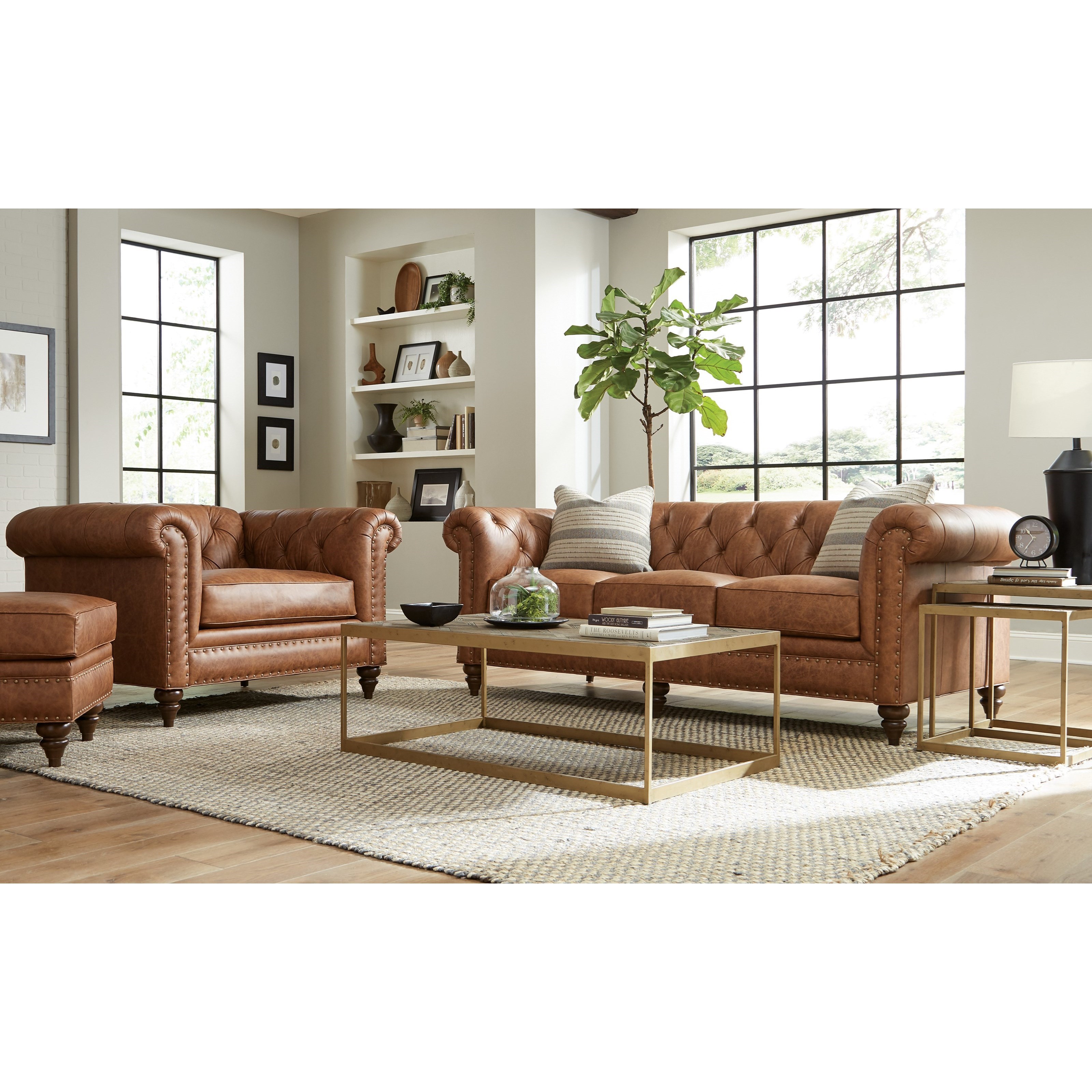 Hickory Craft L7433 L743150BDPIL WINSLOW 09 Traditional 88 Inch Leather Chesterfield Sofa with Pillows Godby Home Furnishings Uph Stationary Sofas