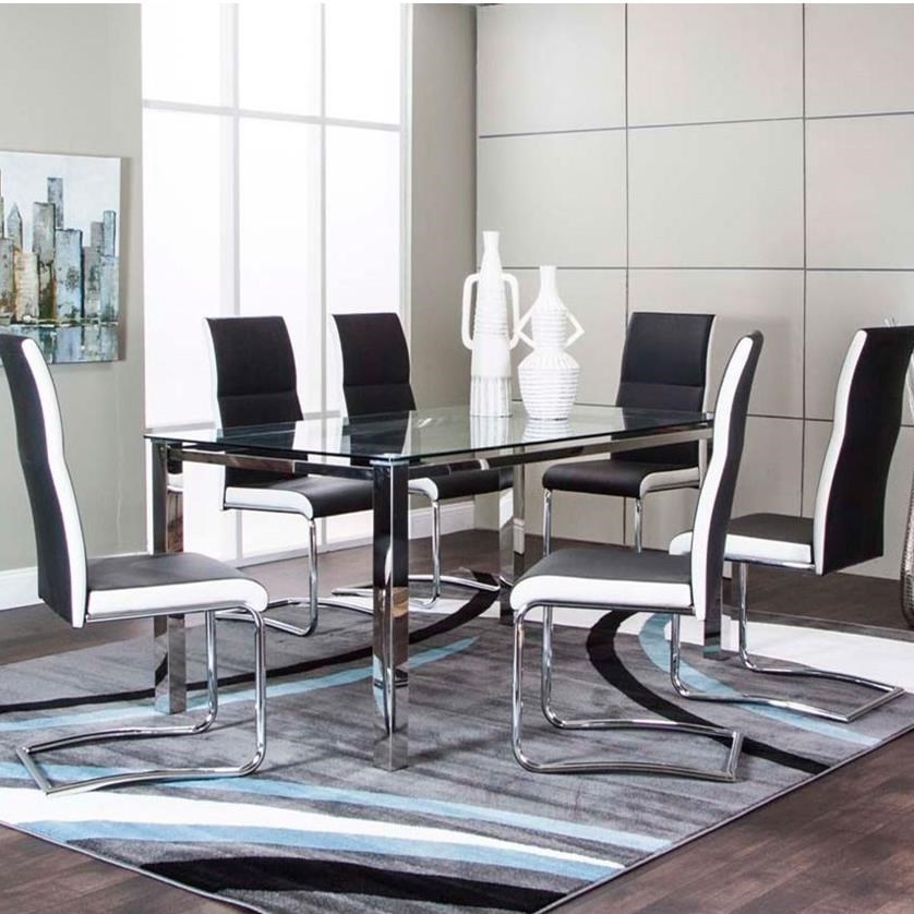 Cramco Inc Skyline ND658 735 Glass Top Table and Upholstered Side Chair Set Corner Furniture Dining 7 or more Piece Sets