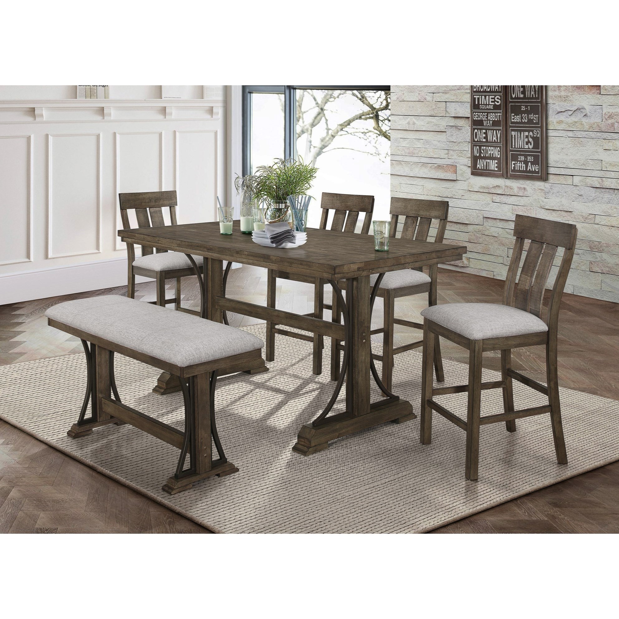 Crown Mark Quincy 2831 BENCH Counter Height Bench with Upholstered Seat Wayside Furniture Mattress Dining Benches