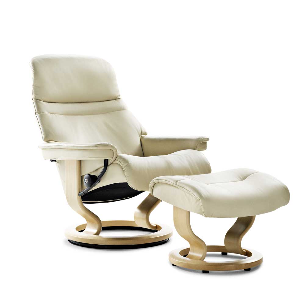 Sunrise medium chair & store ottoman with classic base