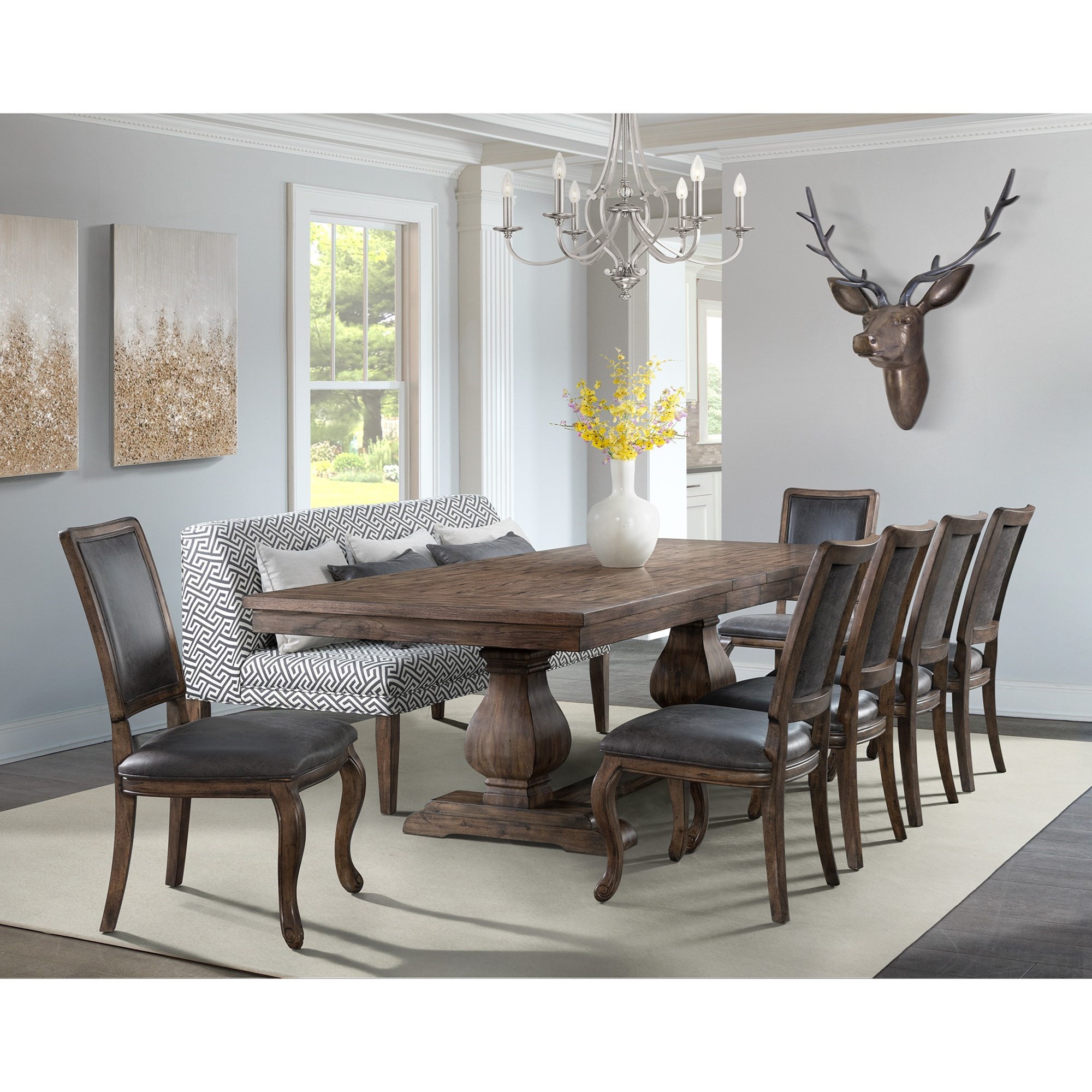Elements Gramercy DGC530SF Upholstered Dining Settee with Accent Pillows Royal Furniture Bench Dining Benches