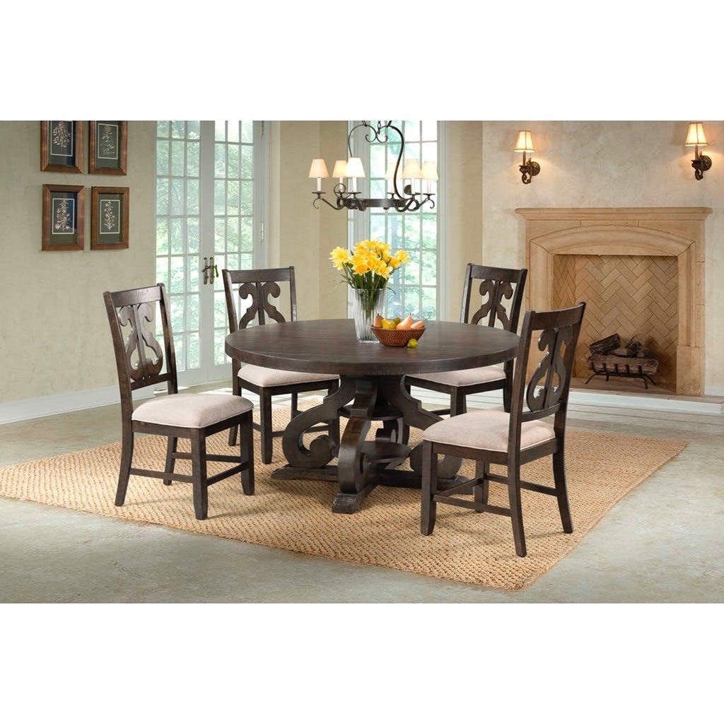 Elements International Stone 1362229 Round Pedestal Dining Table Dunk Bright Furniture Table Dining formal