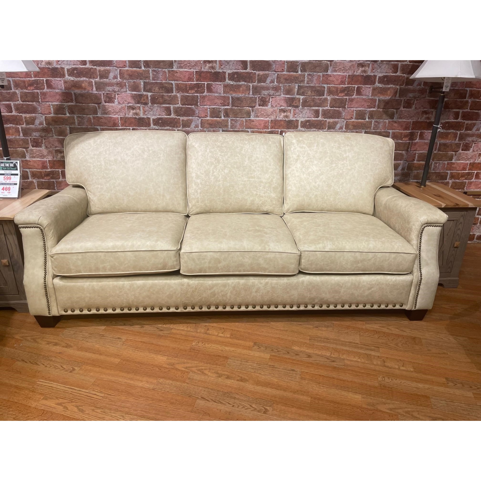 England Salem 25021100104200 Transitional Leather Sofa with Nailhead