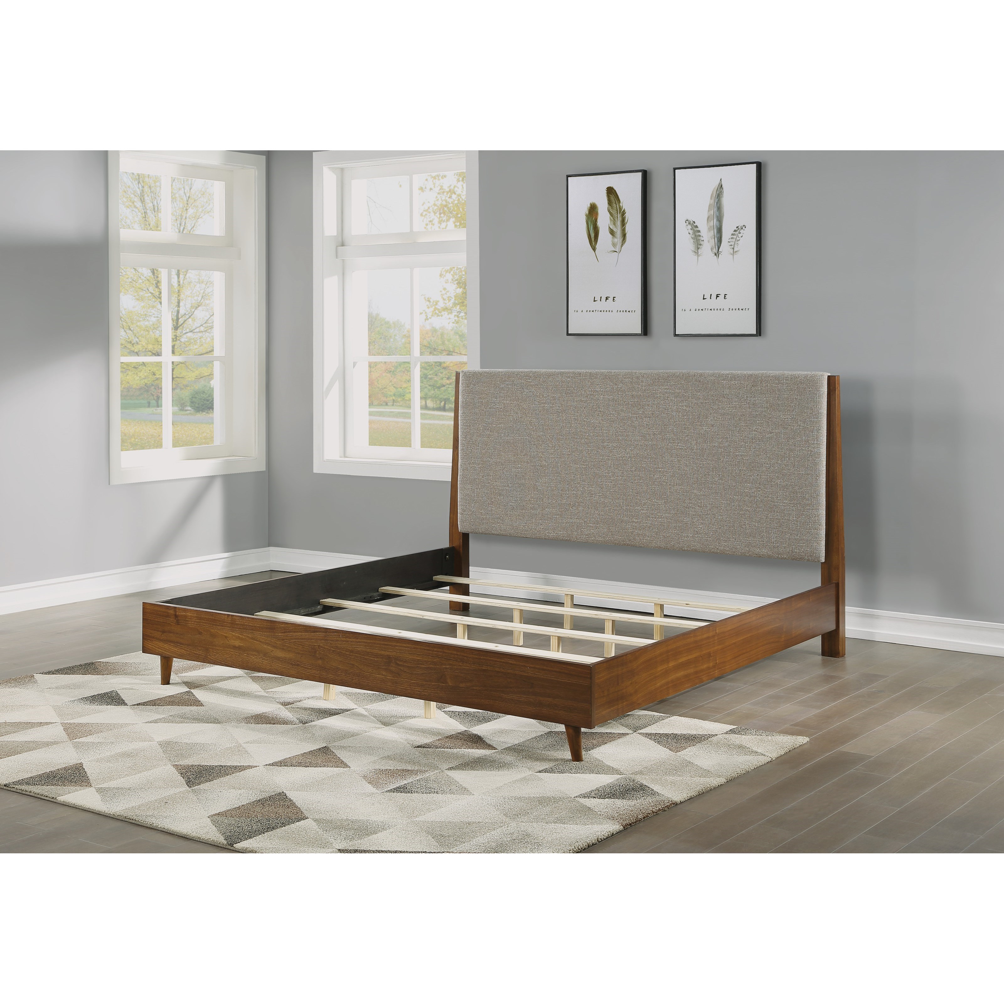 Flexsteel Casegoods Ludwig W1085 90Q Mid Century Modern Queen Upholstered Bed with Platform Frame Godby Home Furnishings Bed Upholstered Bed