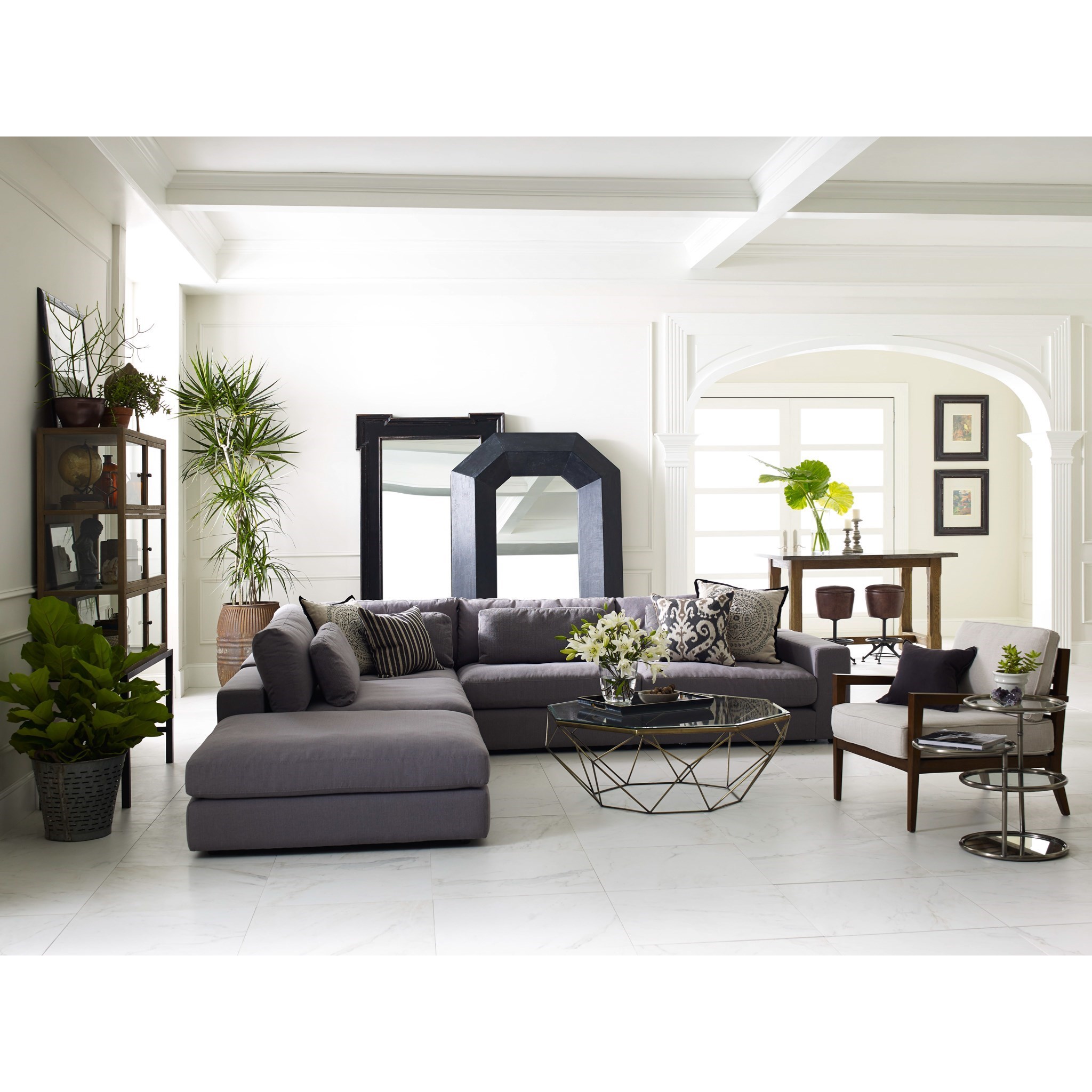 Four Hands Marlow IMAR 54 BRS Geometric Coffee Table with Glass