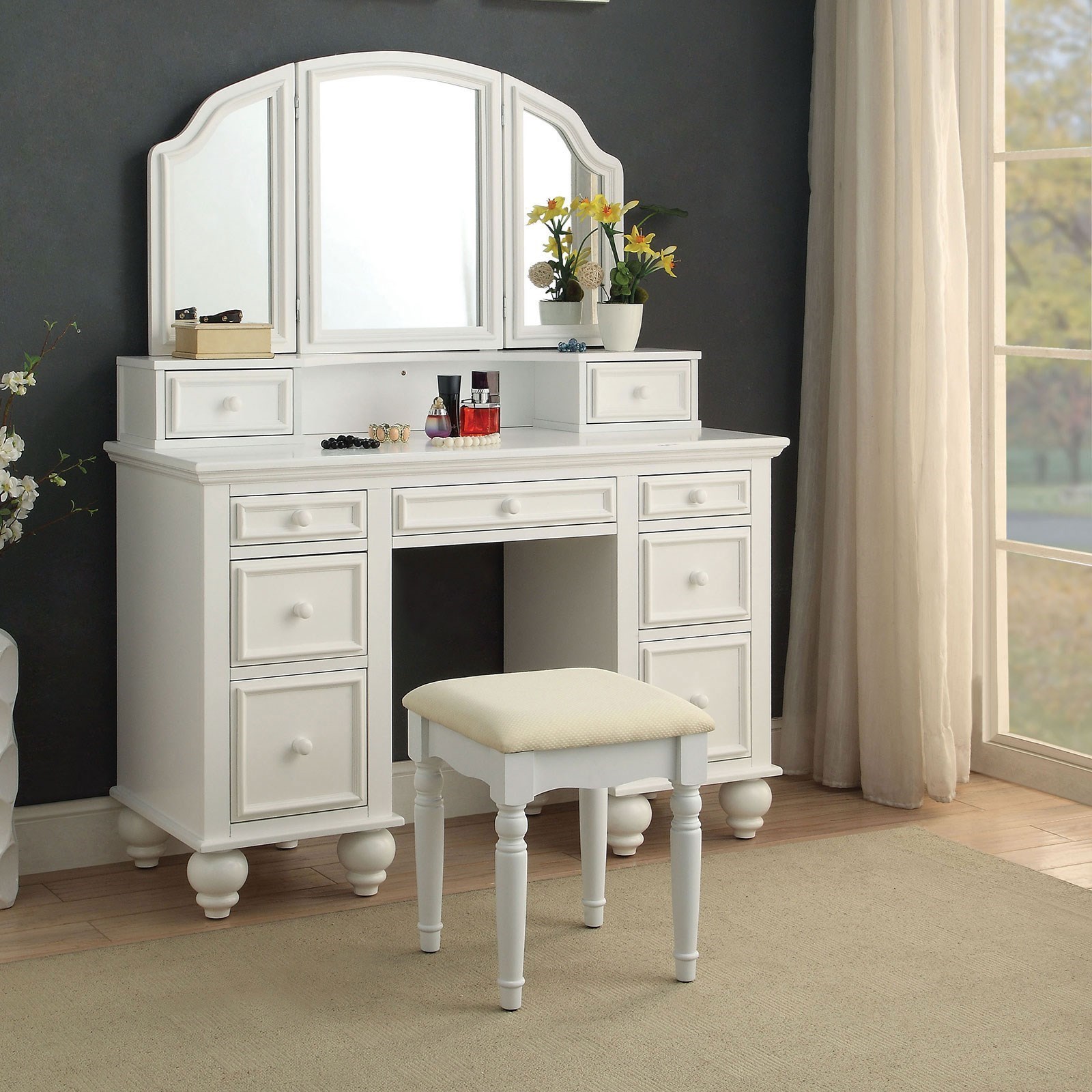 Furniture of america louise white shop vanity with stool