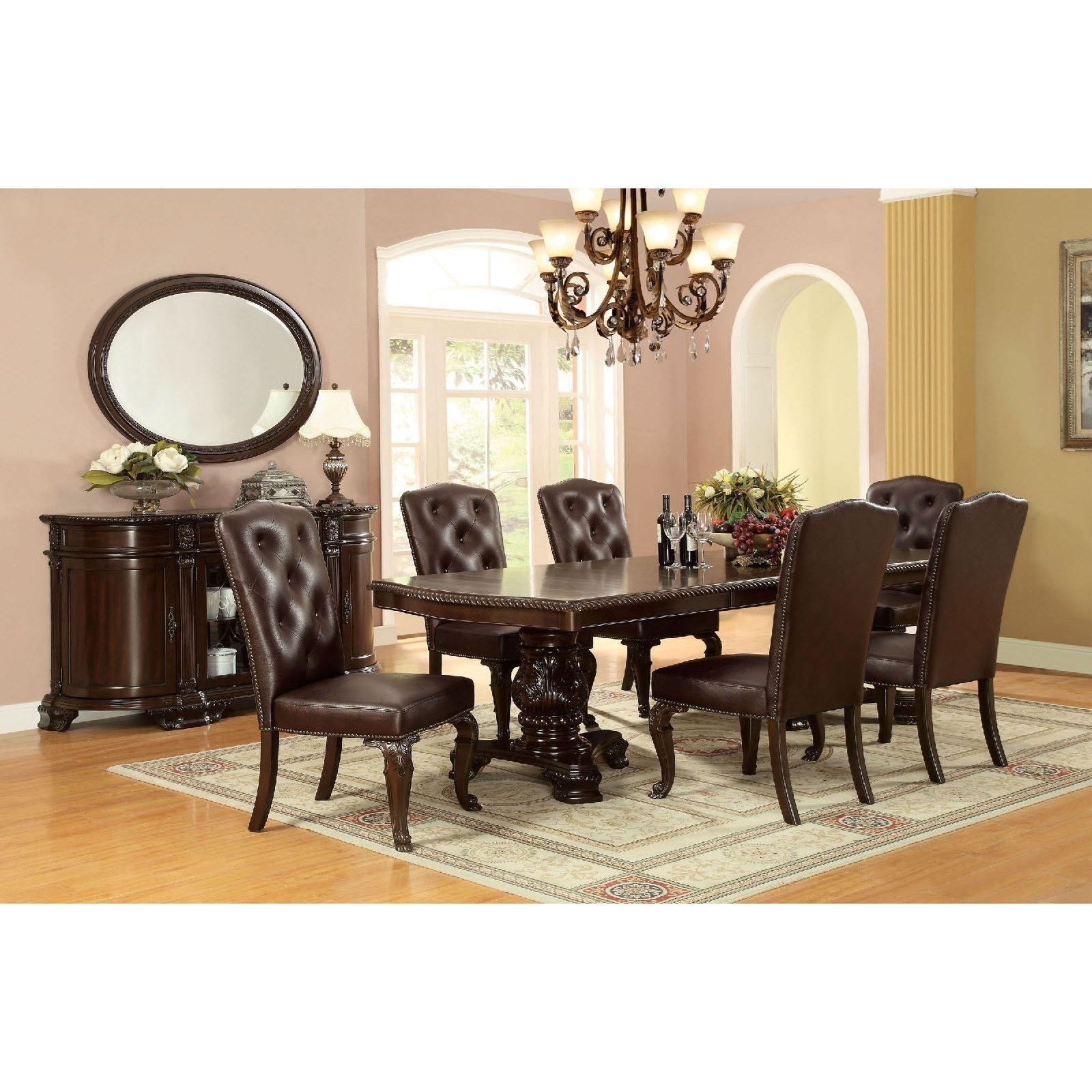 Furniture of America FOA Bellagio CM3319T 7PC LEATHER Dining
