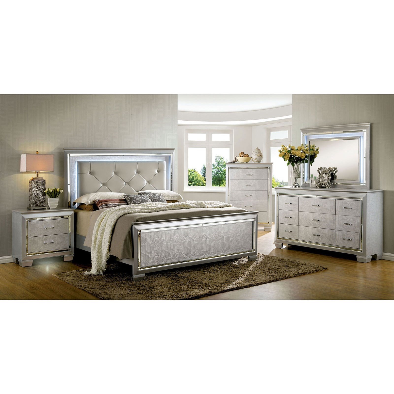 Ashley zarollina 6 piece faux croc leather twin bedroom set in shop silver