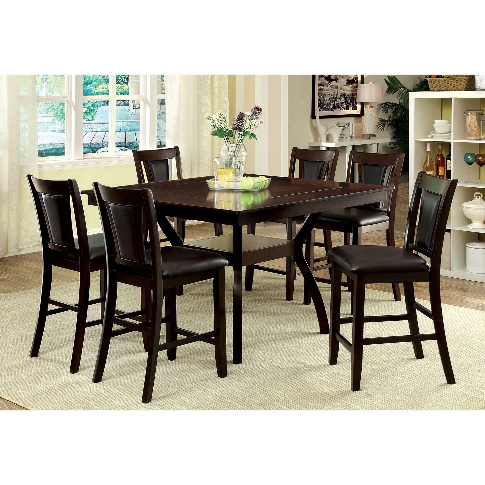 Furniture of America FOA Brent CM3984W PT 7PC Contemporary 7 Pc Counter Height Dining Set Del Sol Furniture Dining 7 or more Piece Sets