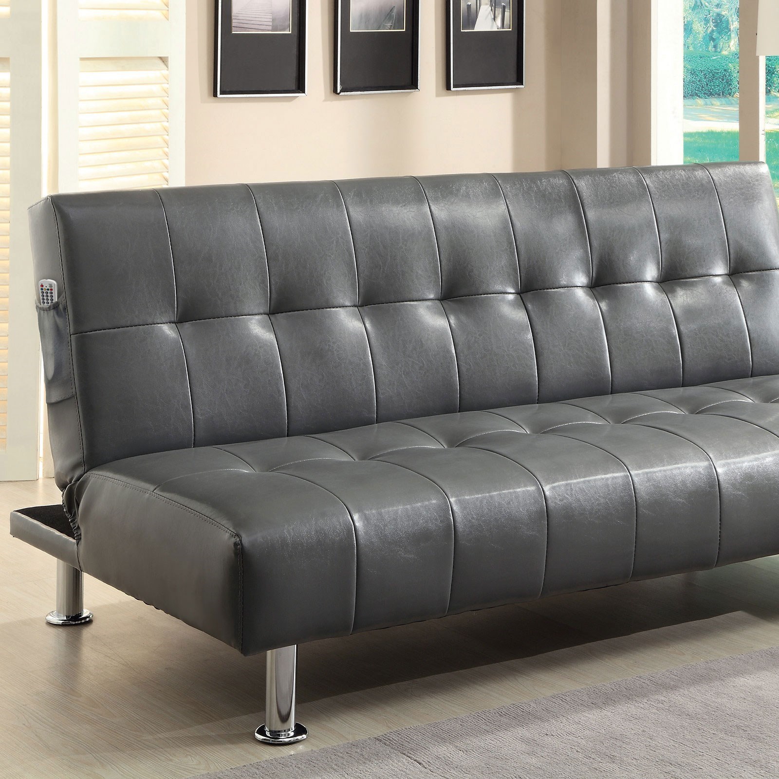 Furniture of America Bulle CM2669P GY Leatherette Futon Sofa