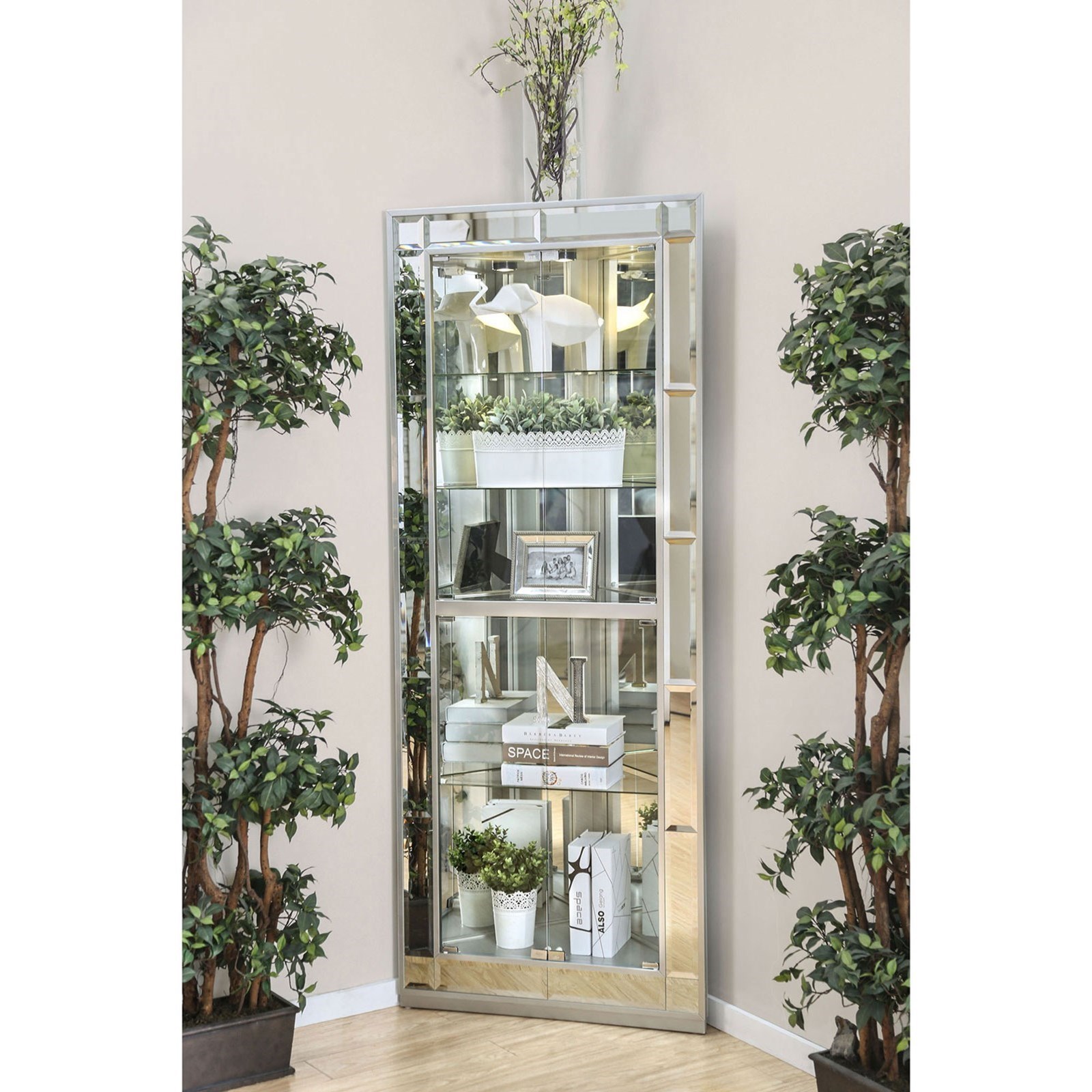 Silver clearance corner cabinet