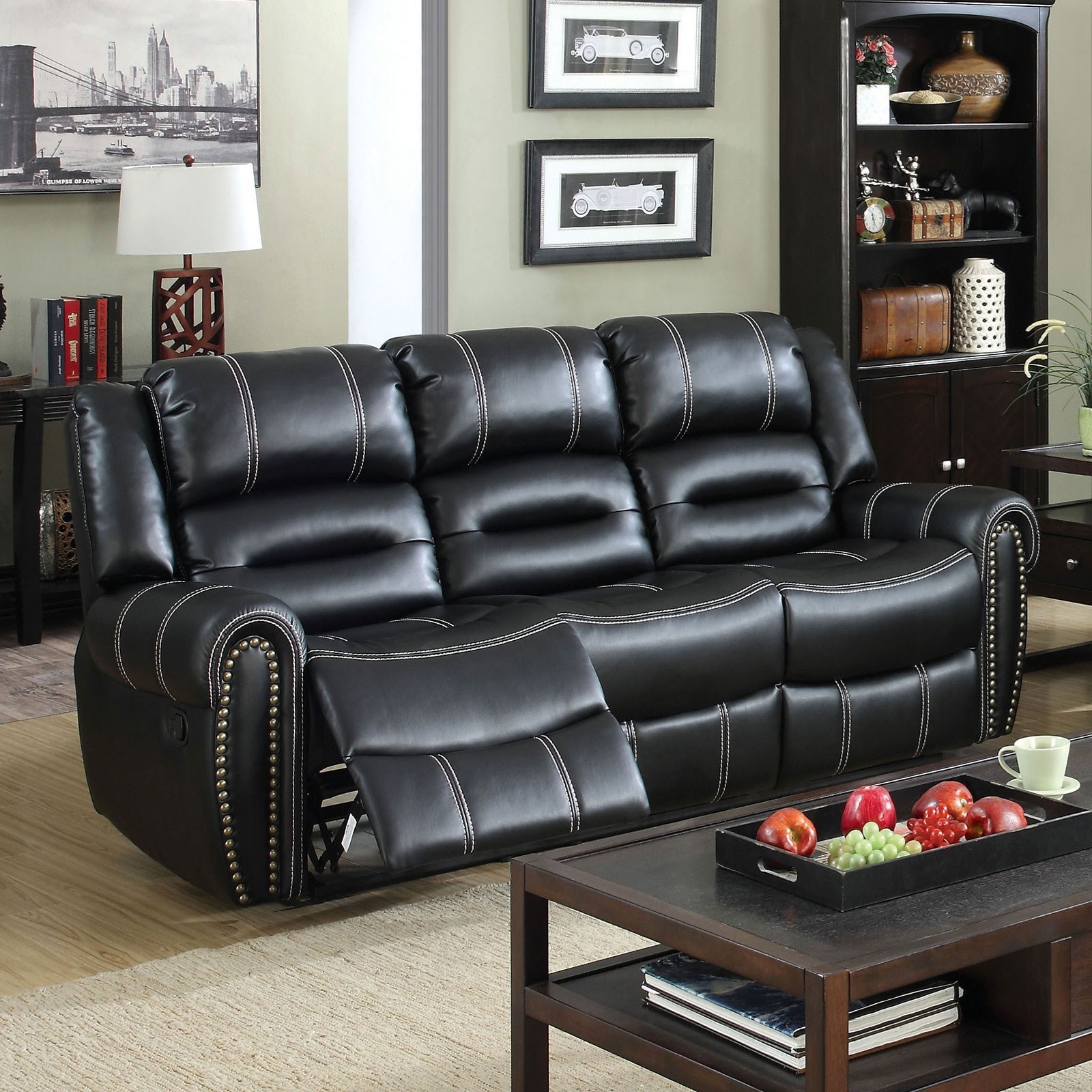 Nailhead online reclining sofa