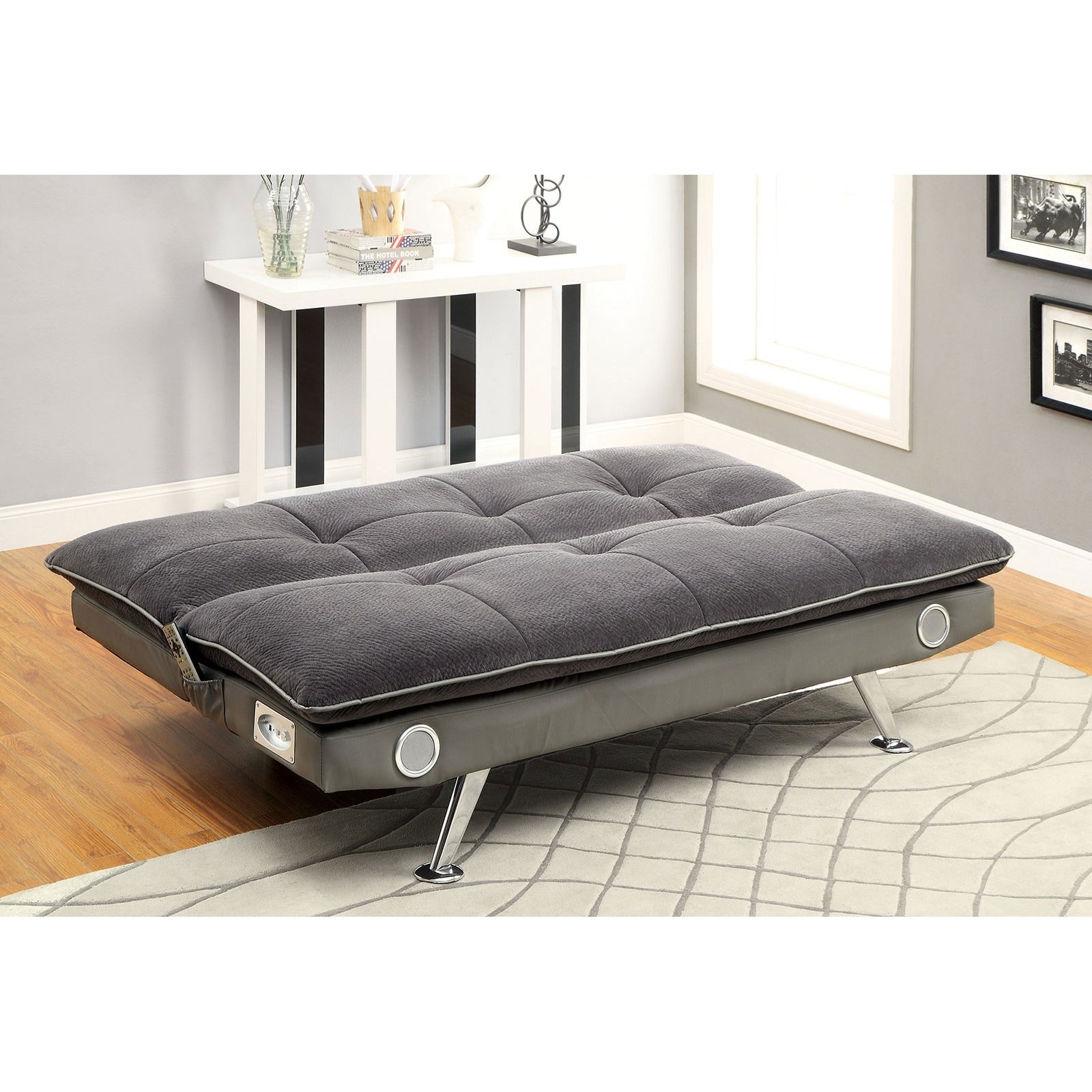 Furniture of America Gallagher CM2675GY Futon Sofa with Bluetooth