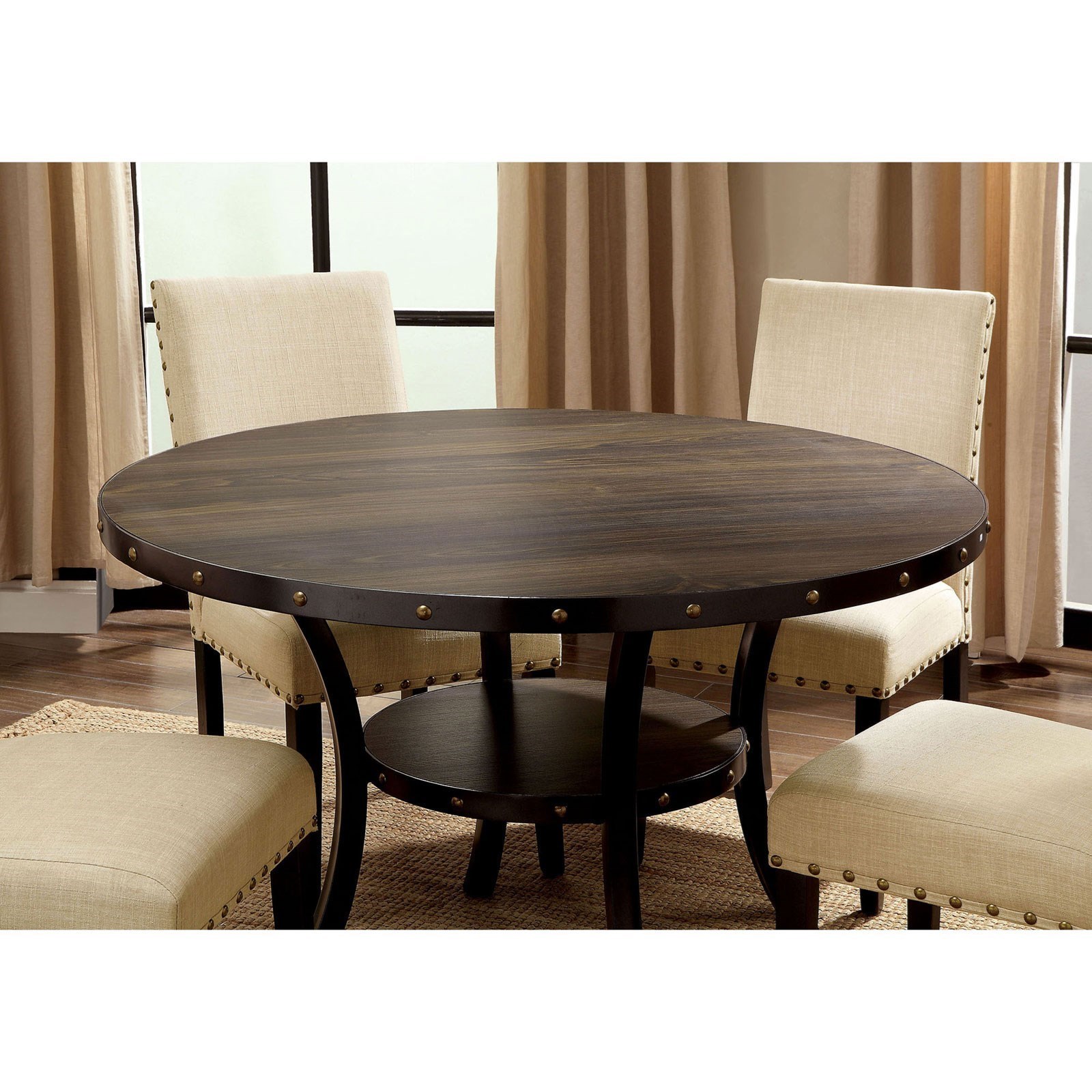 Industrial round dining table set sale