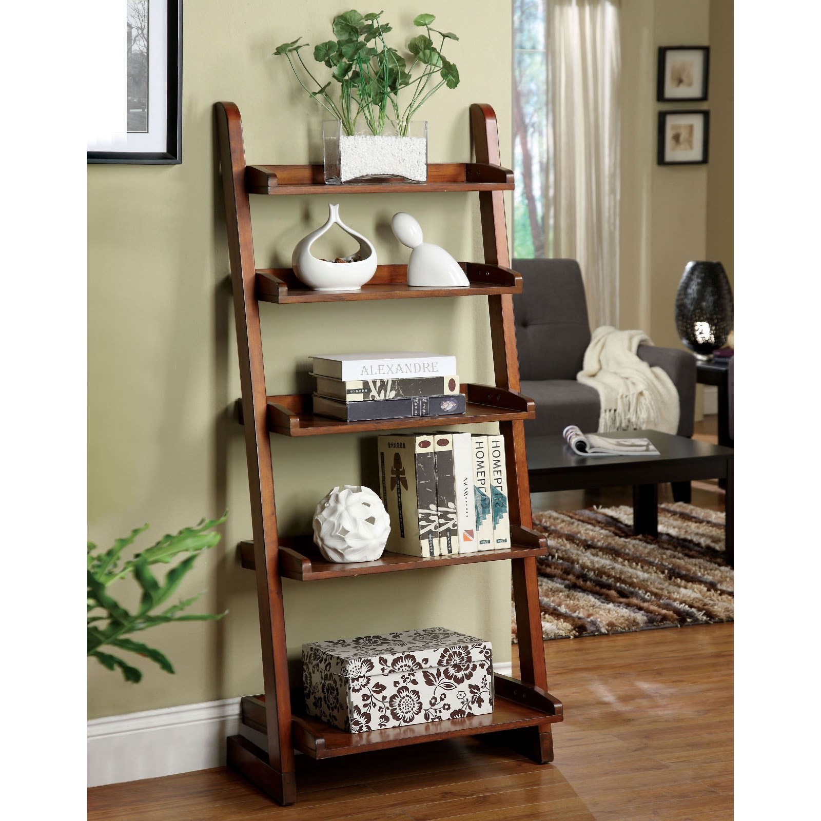 Ladder shelves living outlet room