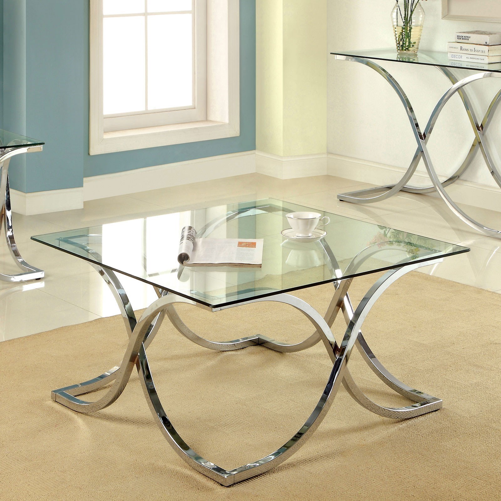 Furniture of America FOA Luxa CM4233C PK Square Glass Top Coffee