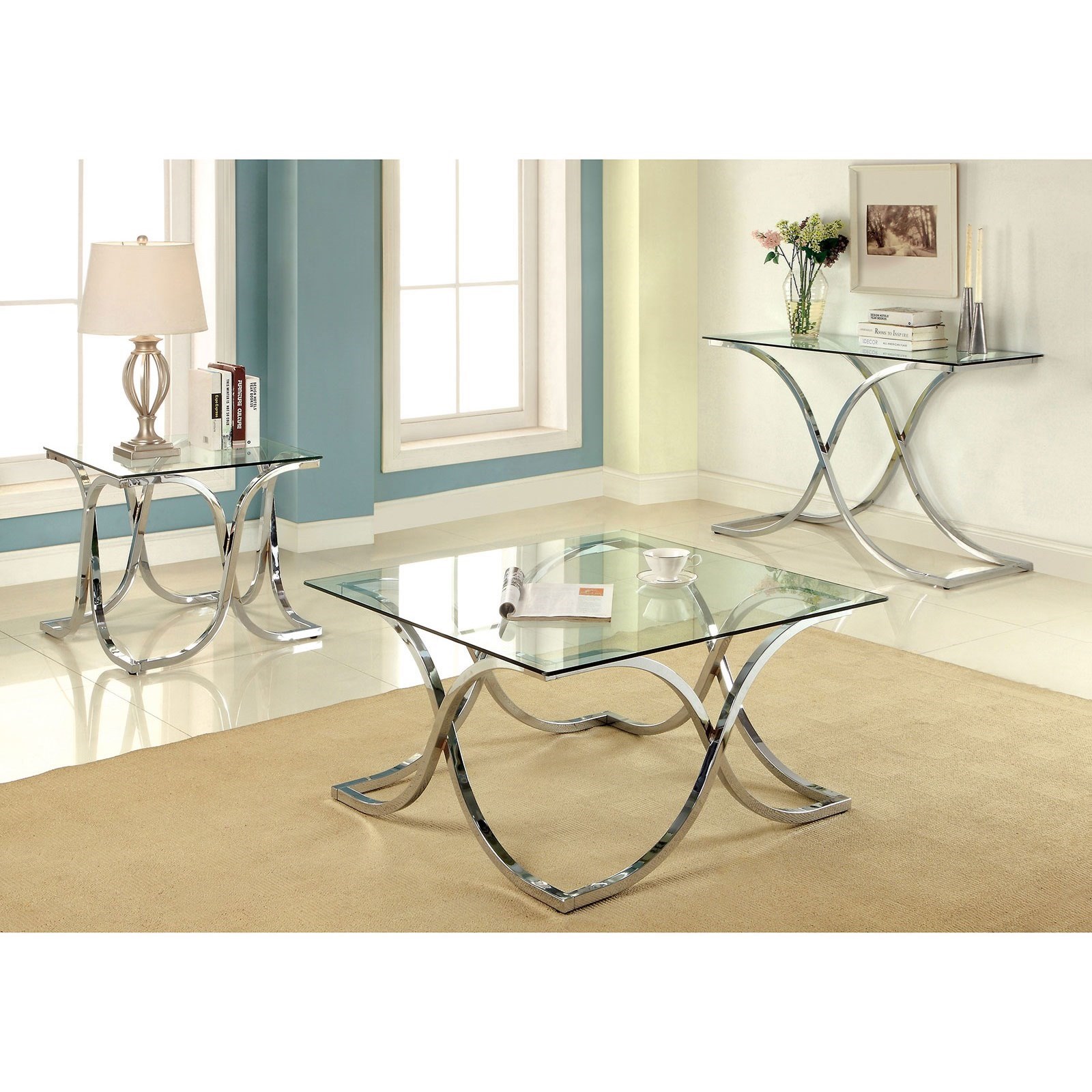Square glass and chrome coffee table sale