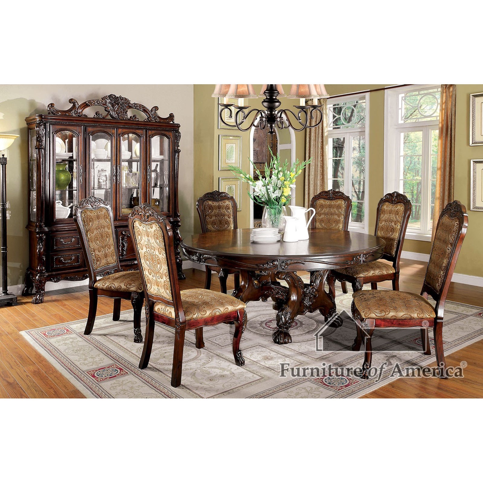 Furniture of America FOA Medieve CM3557CH RT 7PC Round Table and