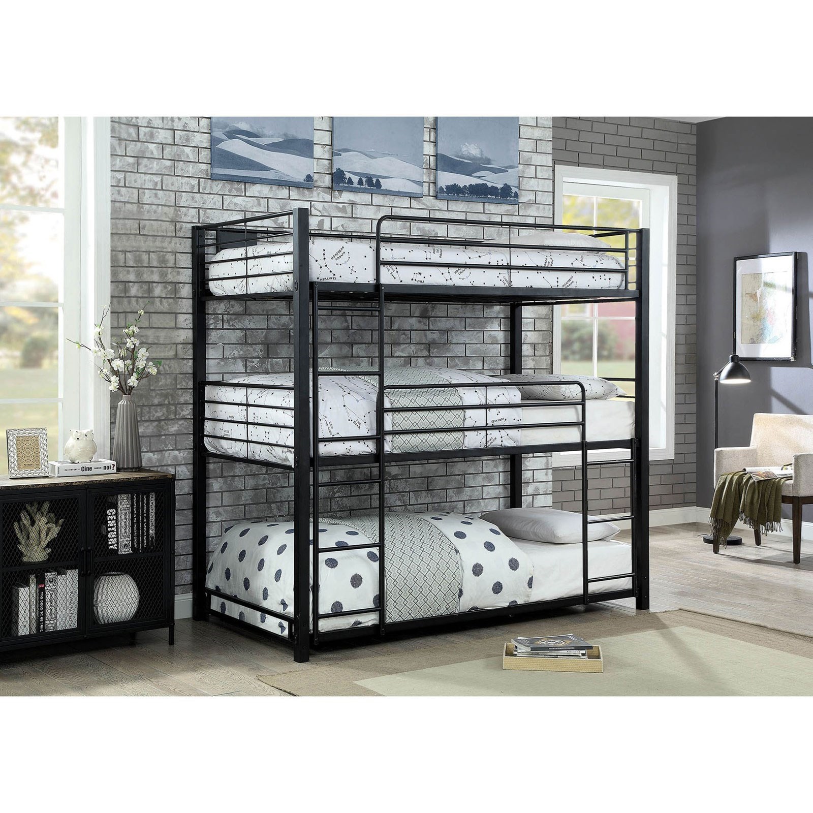 Furniture of america hilt contemporary shop black twin triple bunk bed