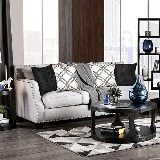 Gray sectional sofa with nailhead trim sale