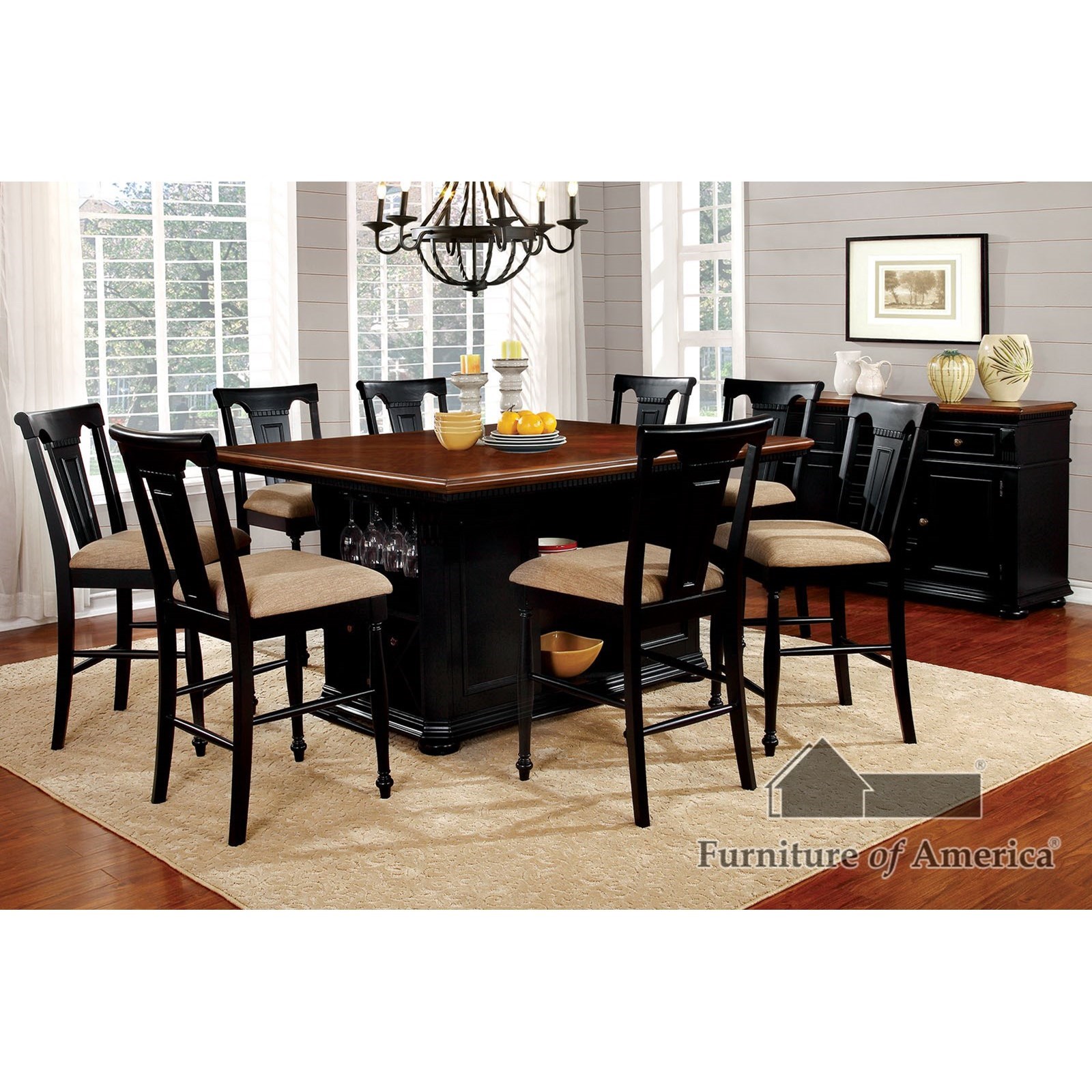 Furniture of America FOA Sabrina CM3199BC PT 7PC Table 6 Chairs Del Sol Furniture Pub Table and Stool Sets