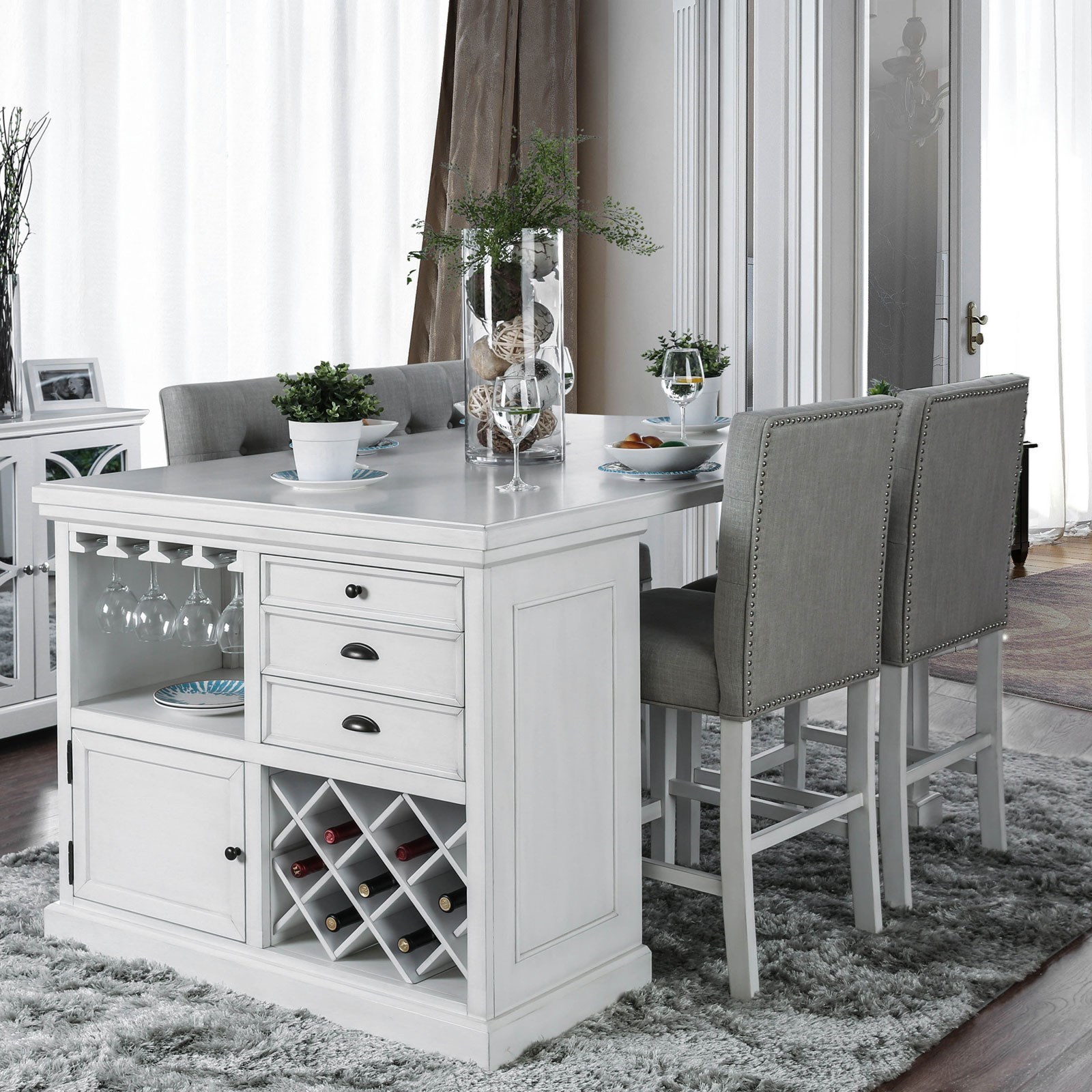 White counter outlet height dining table