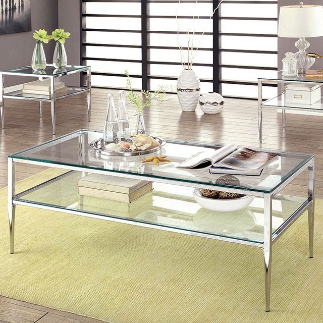 Contemporary glass and chrome cheap coffee table