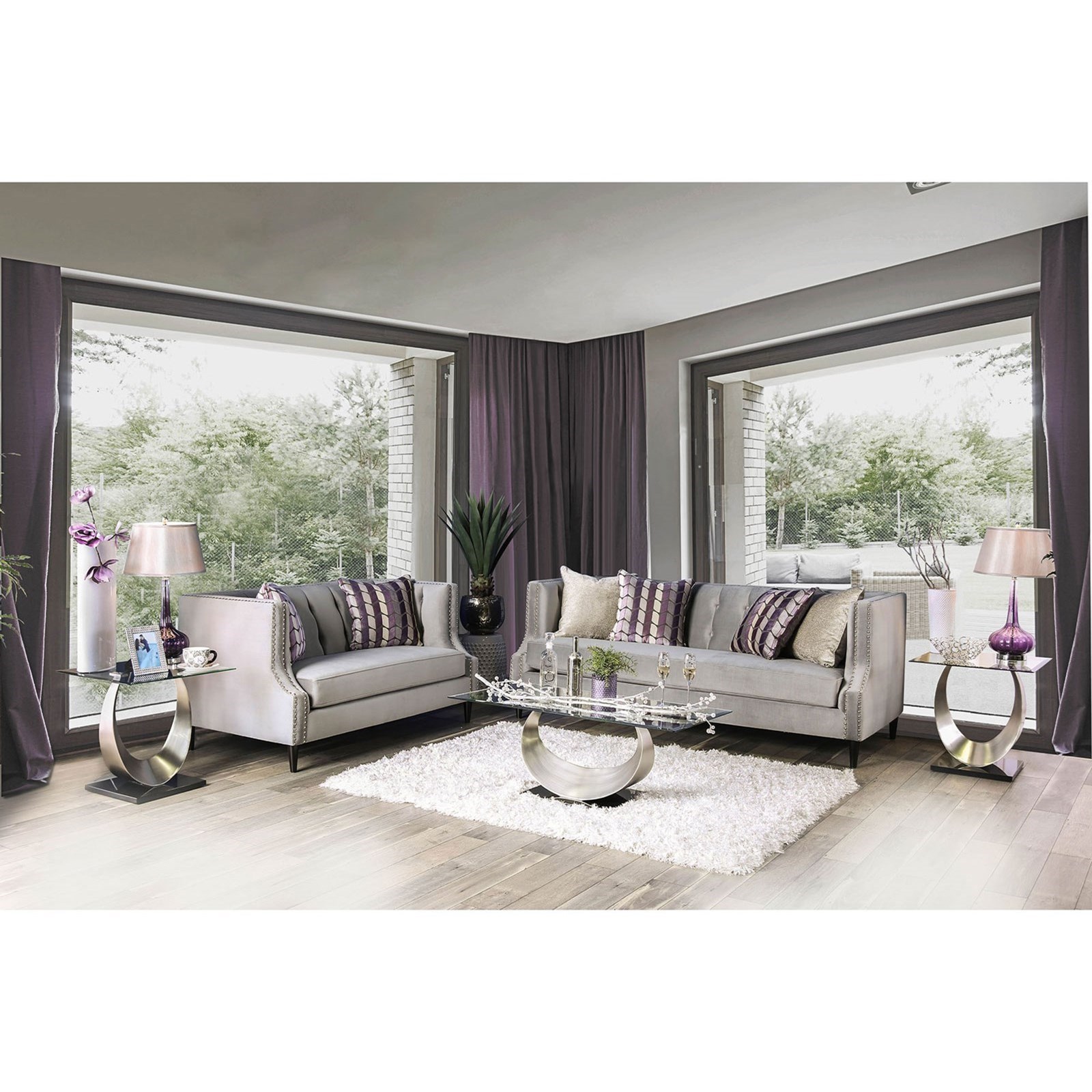 Furniture of America Tegan SM2218 SF Transitional Sofa with Nailhead Trim and Button Tufting Corner Furniture Uph Stationary Sofas