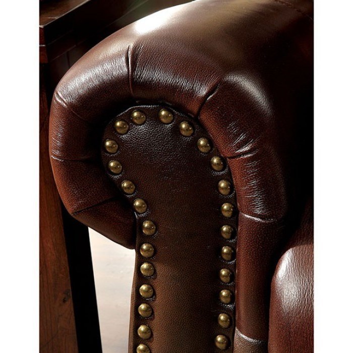 Brown leather loveseat hotsell with nailhead trim