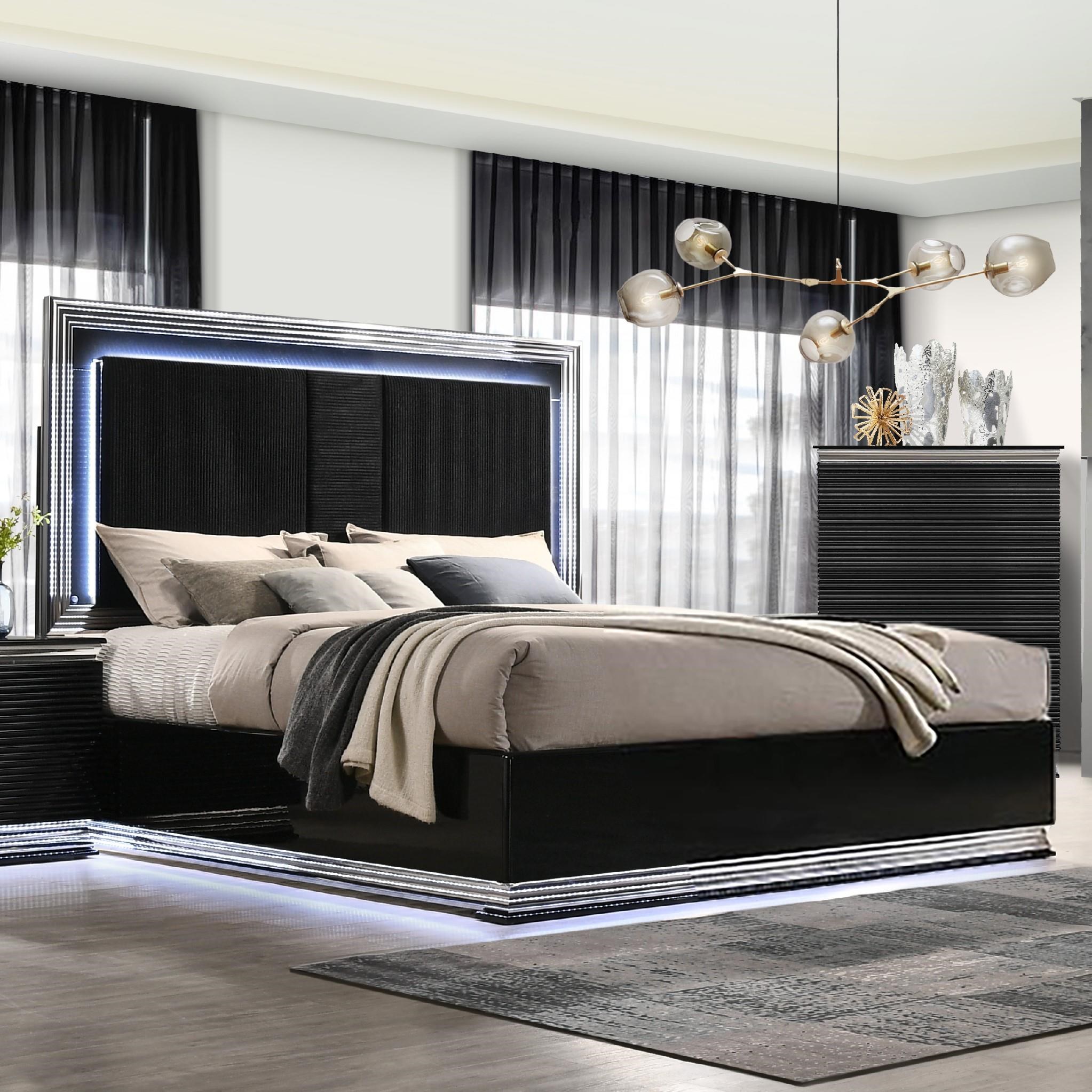 Global Furniture AVON AVONBLK QUEEN Queen Upholstered Bed with LED