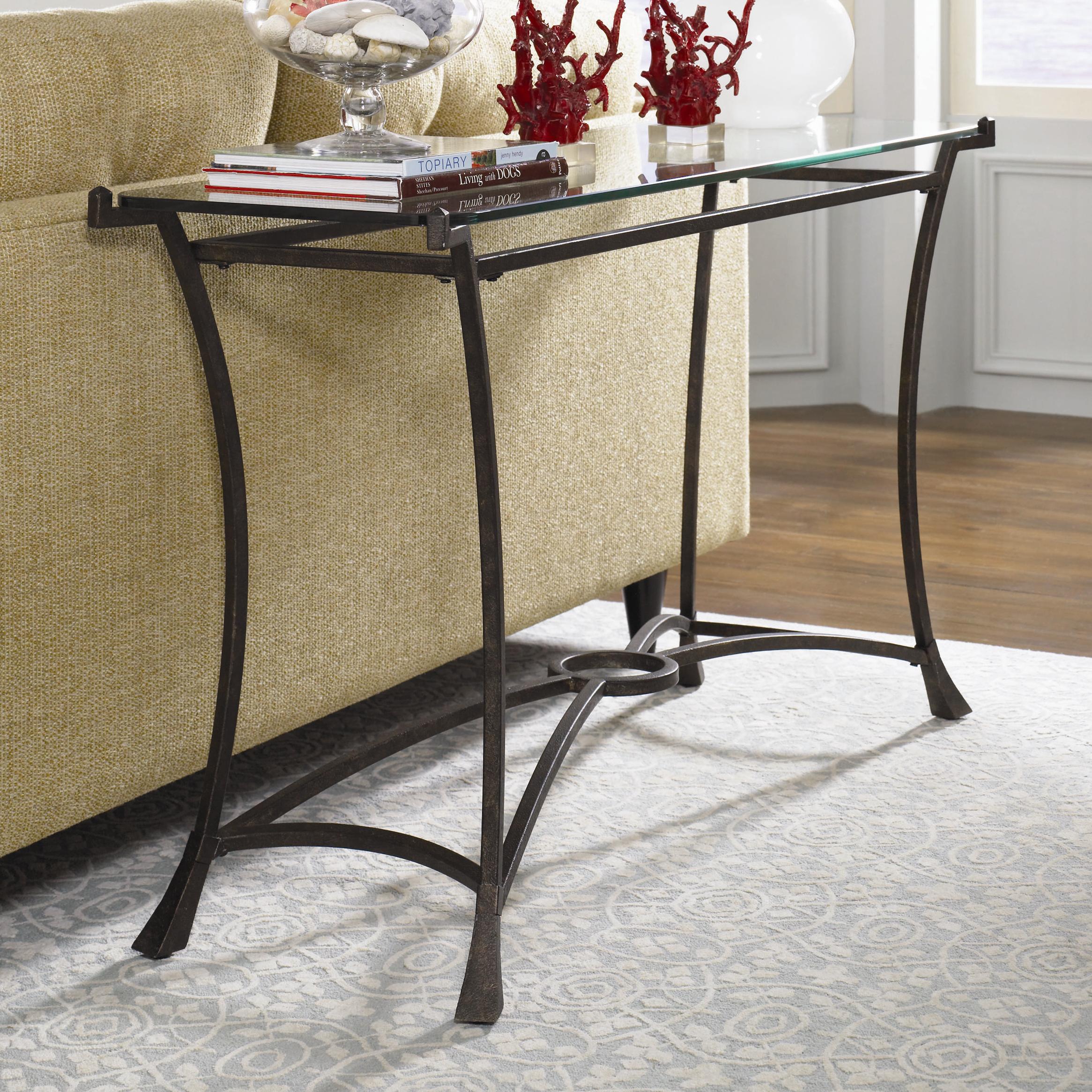 Wrought iron sofa table shop with glass top