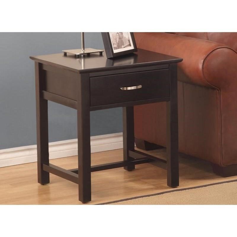 Espresso end shop table with drawer