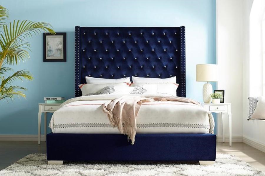 Homelegance SH228BLU SH228BLU 1 Blue Queen Velvet Upholstered Bed