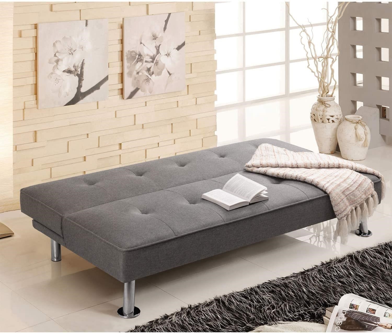 Homelegance Furniture T FS204 T FS204F4 Upholstered Convertible Folding Linen Futon Sofa Bed Del Sol Furniture Futons