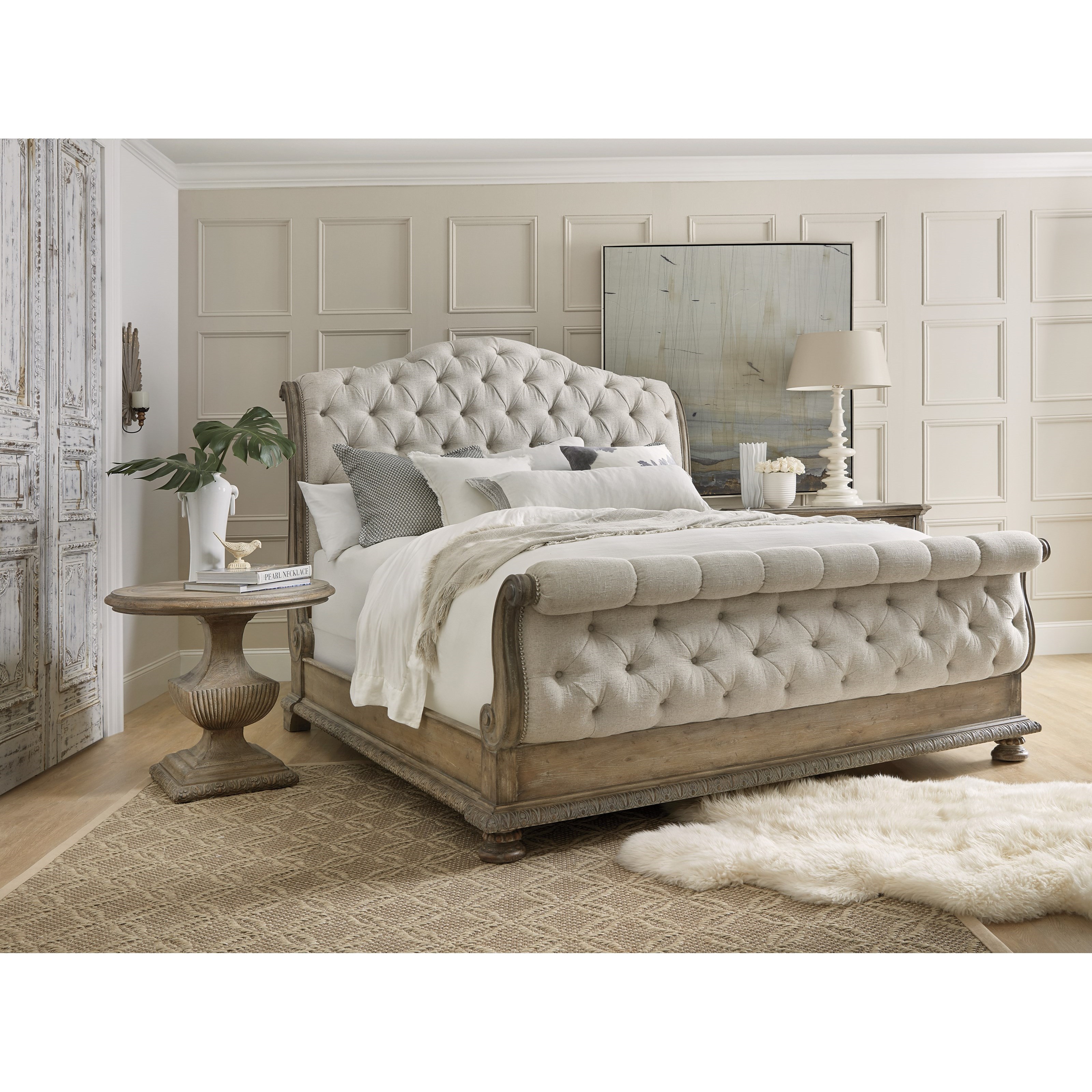 Hooker Furniture Castella 5878 90566 80 Traditional King Tufted Sleigh Bed Belfort Furniture Bed Sleigh