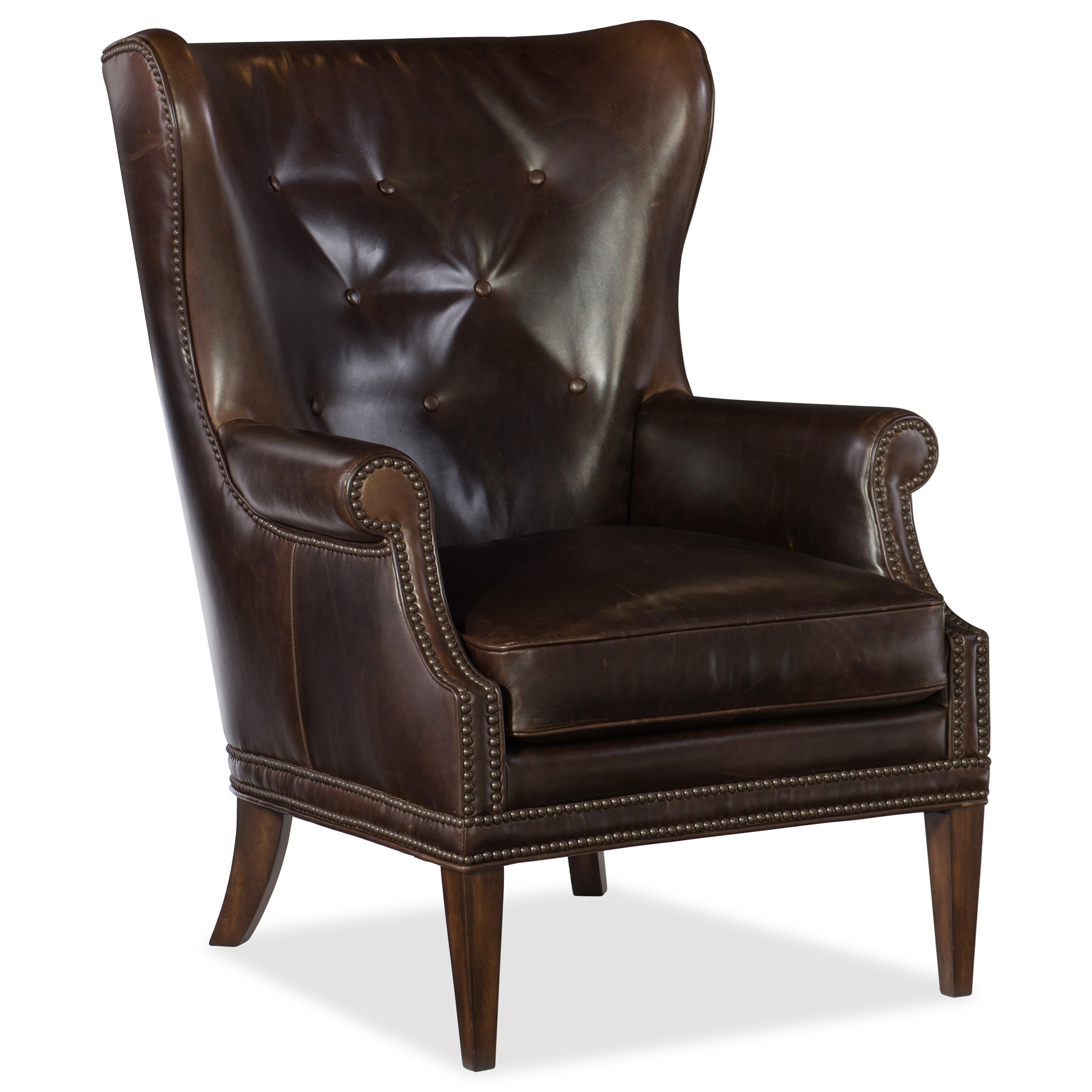 Leather club chair top with nailhead trim