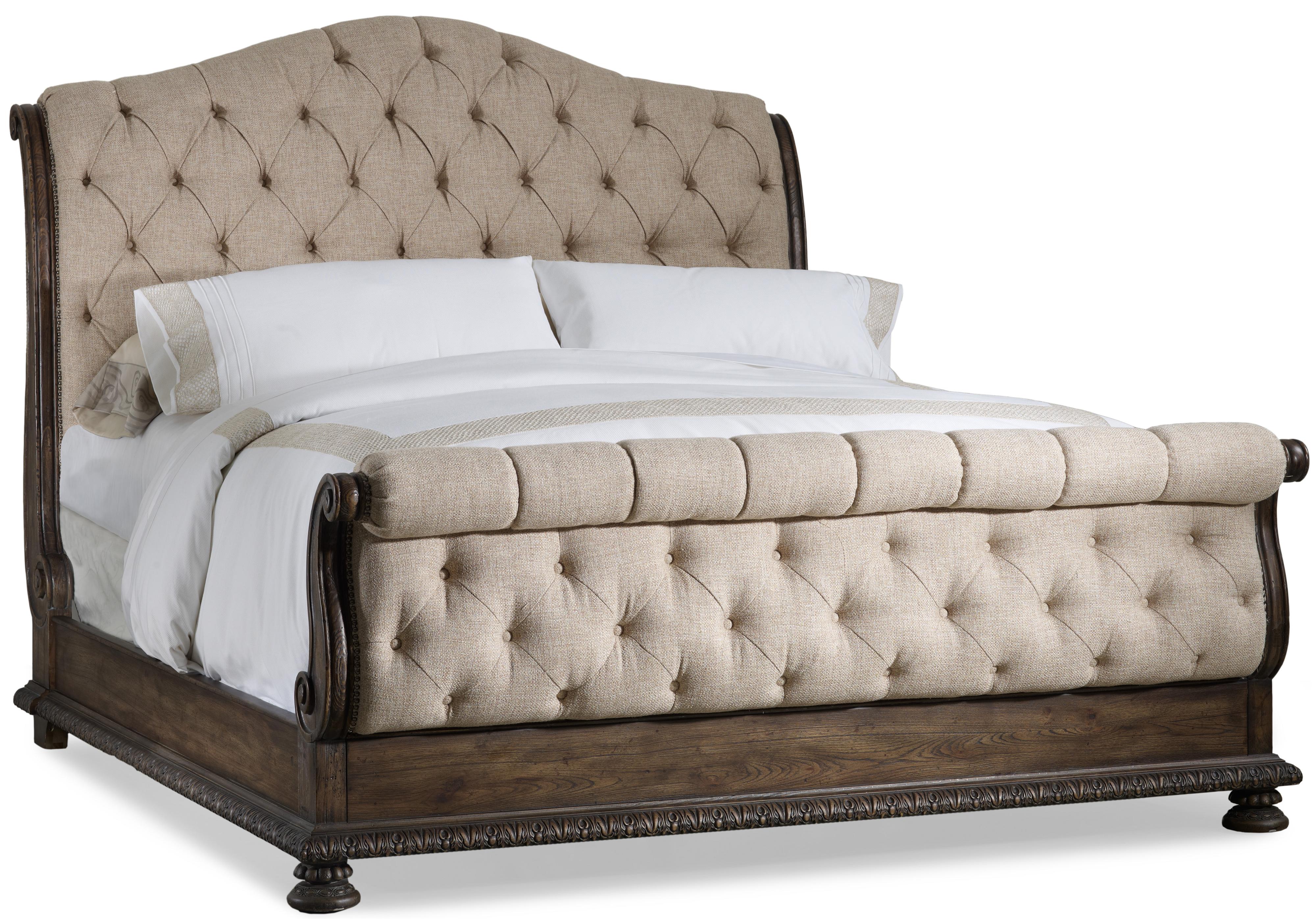 Tufted sleigh bed hot sale queen