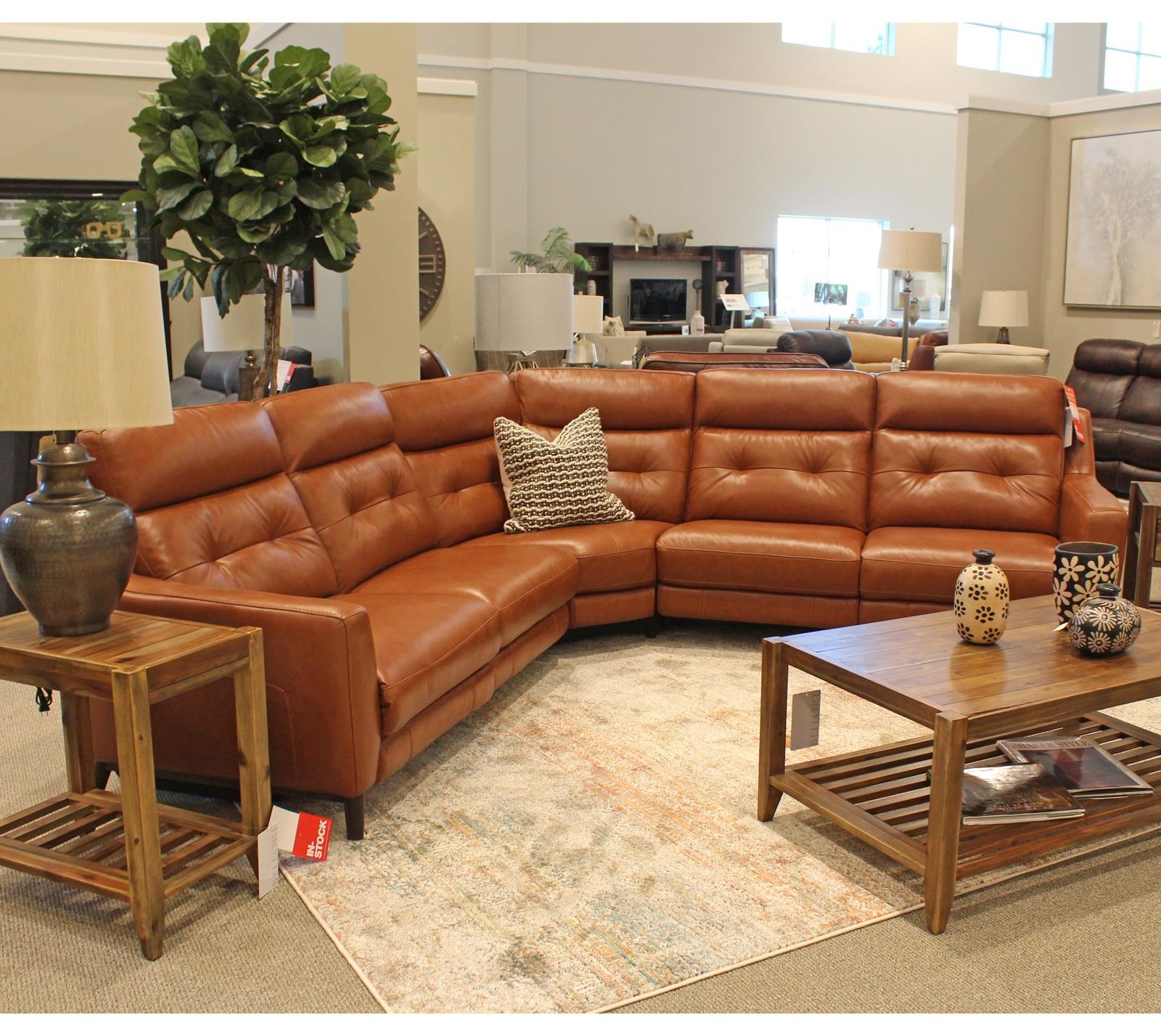 Tan sectional shop with recliner