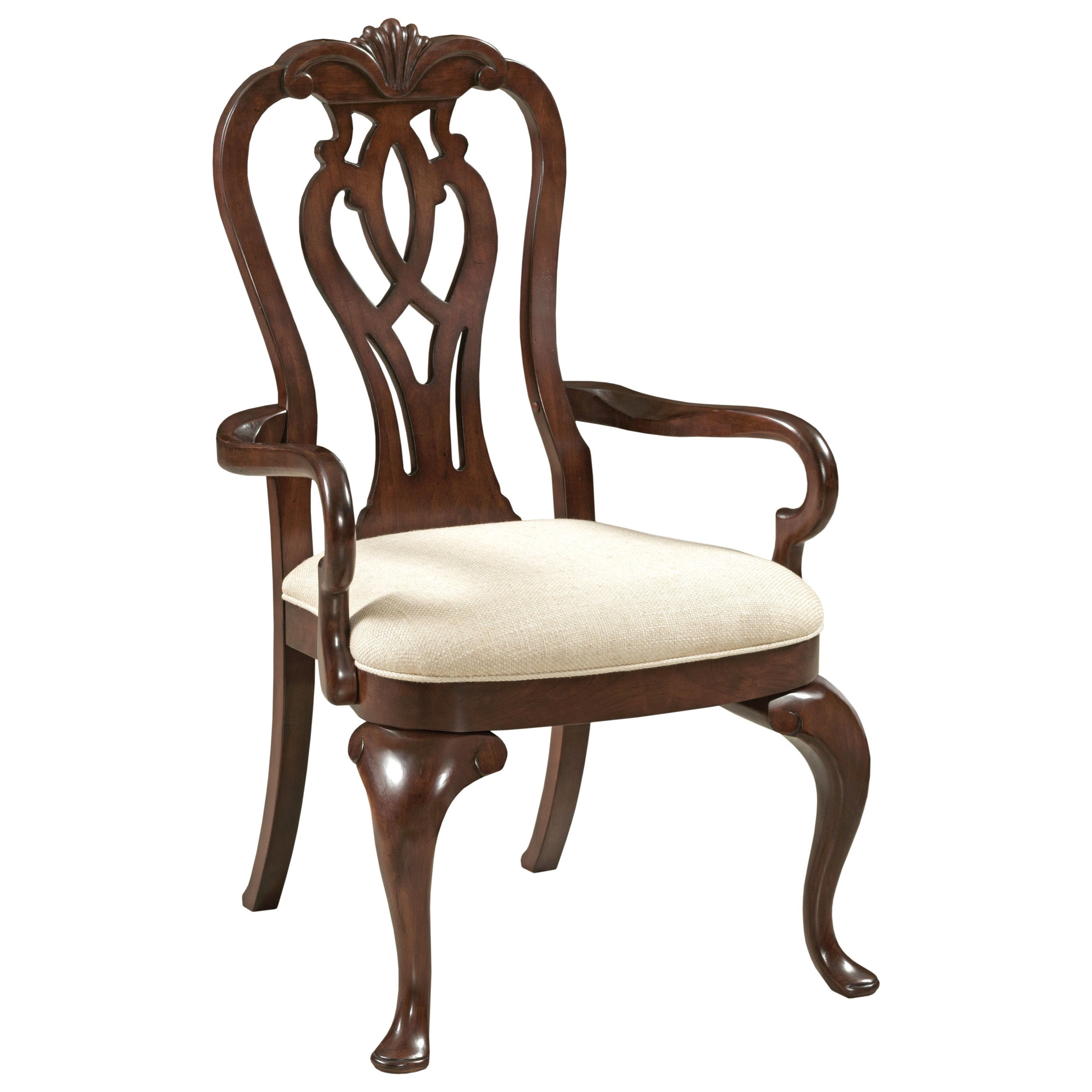 Kincaid Furniture Hadleigh 607 637 Traditional Queen Anne Arm Chair with Upholstered Seat Wayside Furniture Mattress Dining Arm Chairs