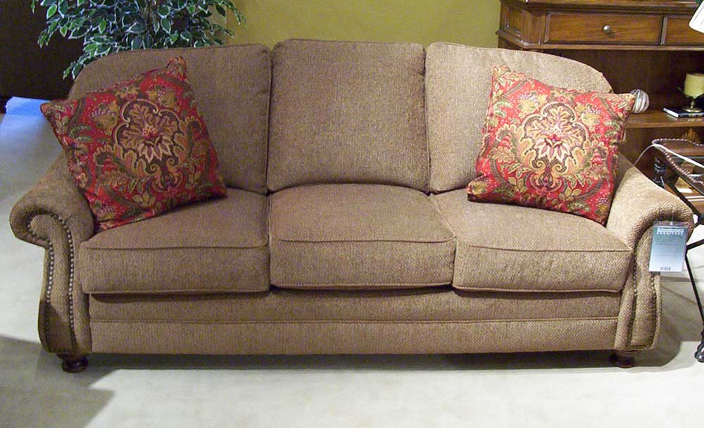 King Hickory 9000 9000 ManowarOlive 88 Semi Attached Back Sofa with Turned Wood Legs Zak s Home Sofa