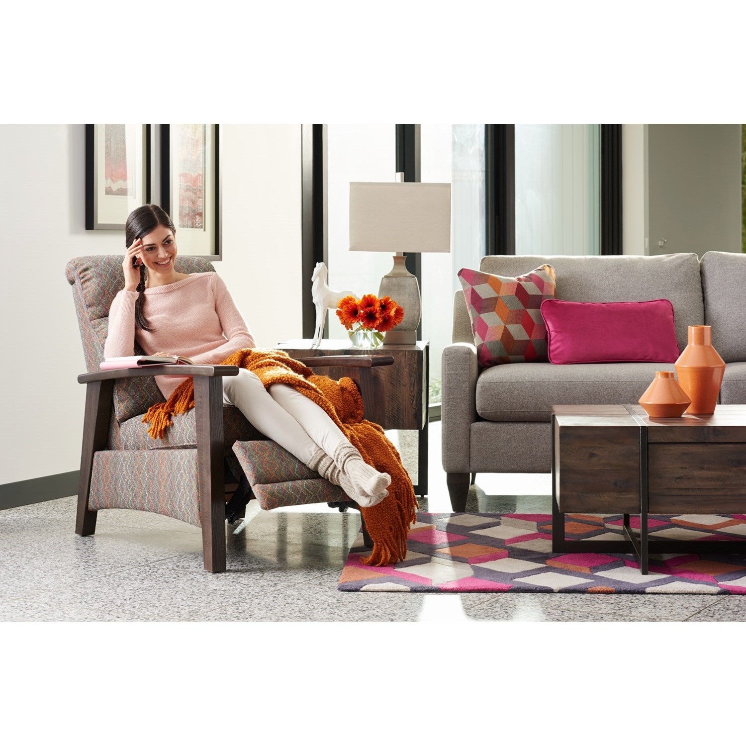 Lazy boy mid century online modern recliner