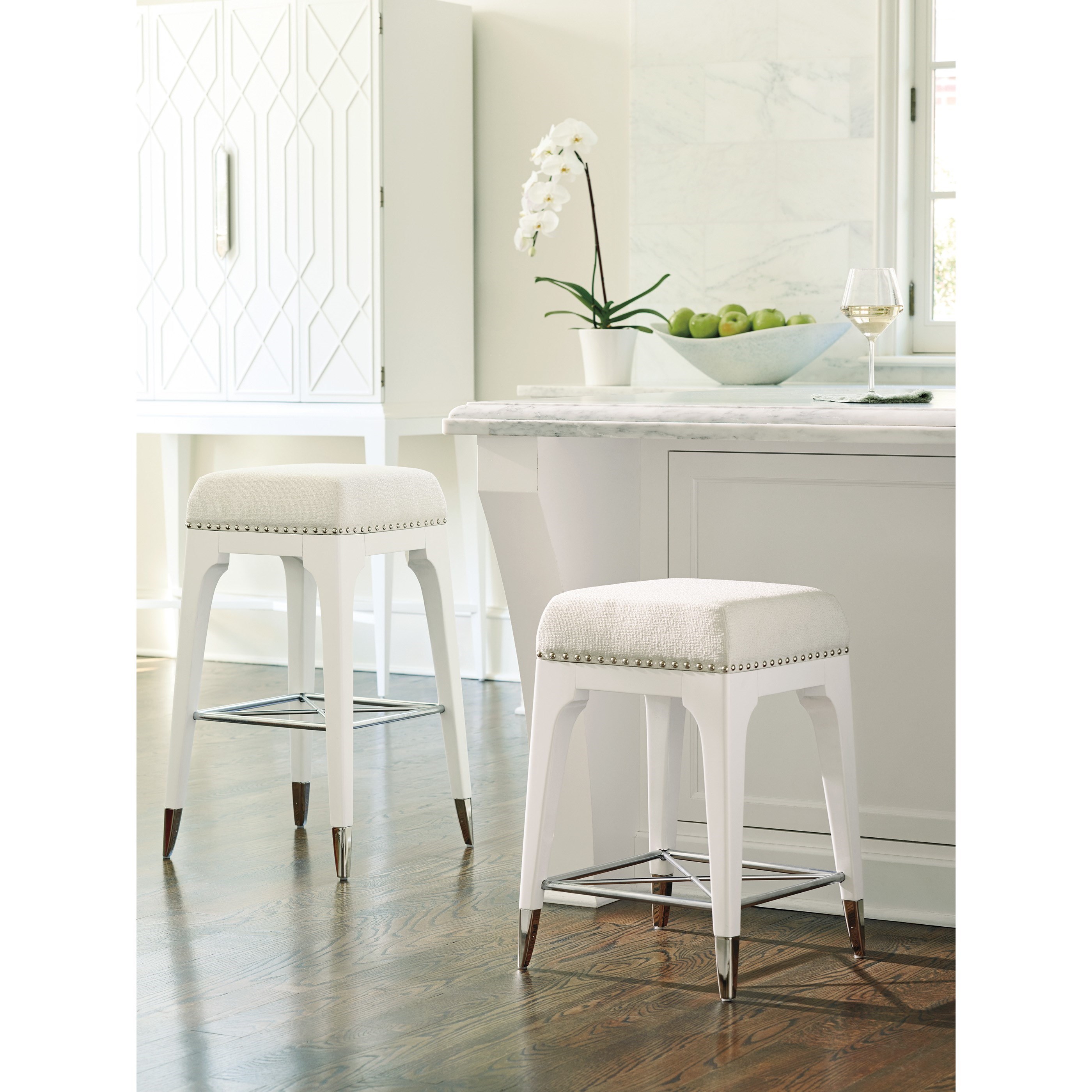 White fabric bar stools sales