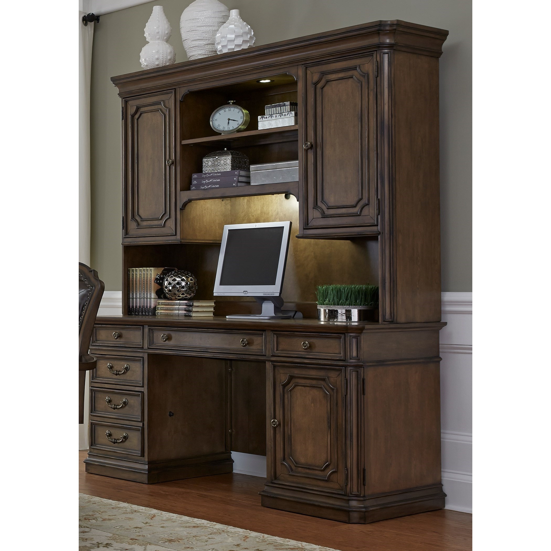 Executive credenza store with hutch