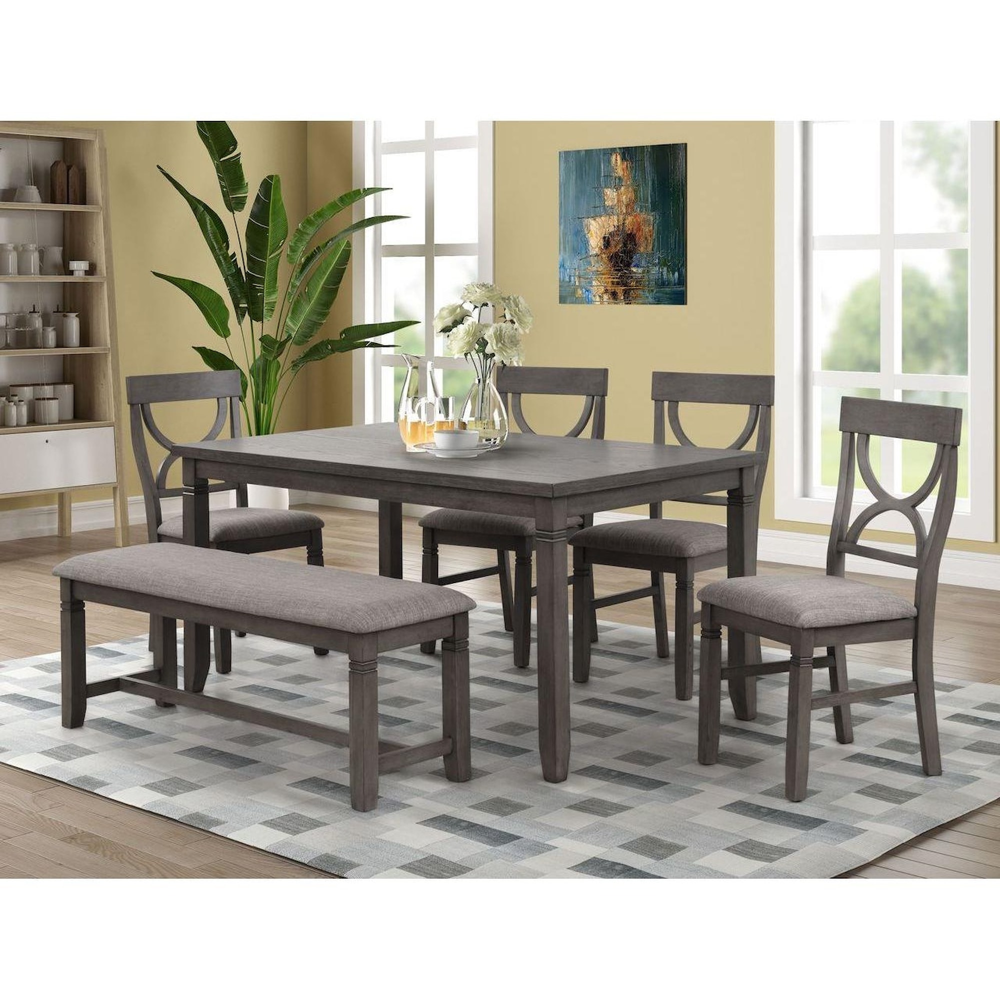 Lifestyle 8618 491386186 Dining Table, 4 Side Chairs and Bench Sam